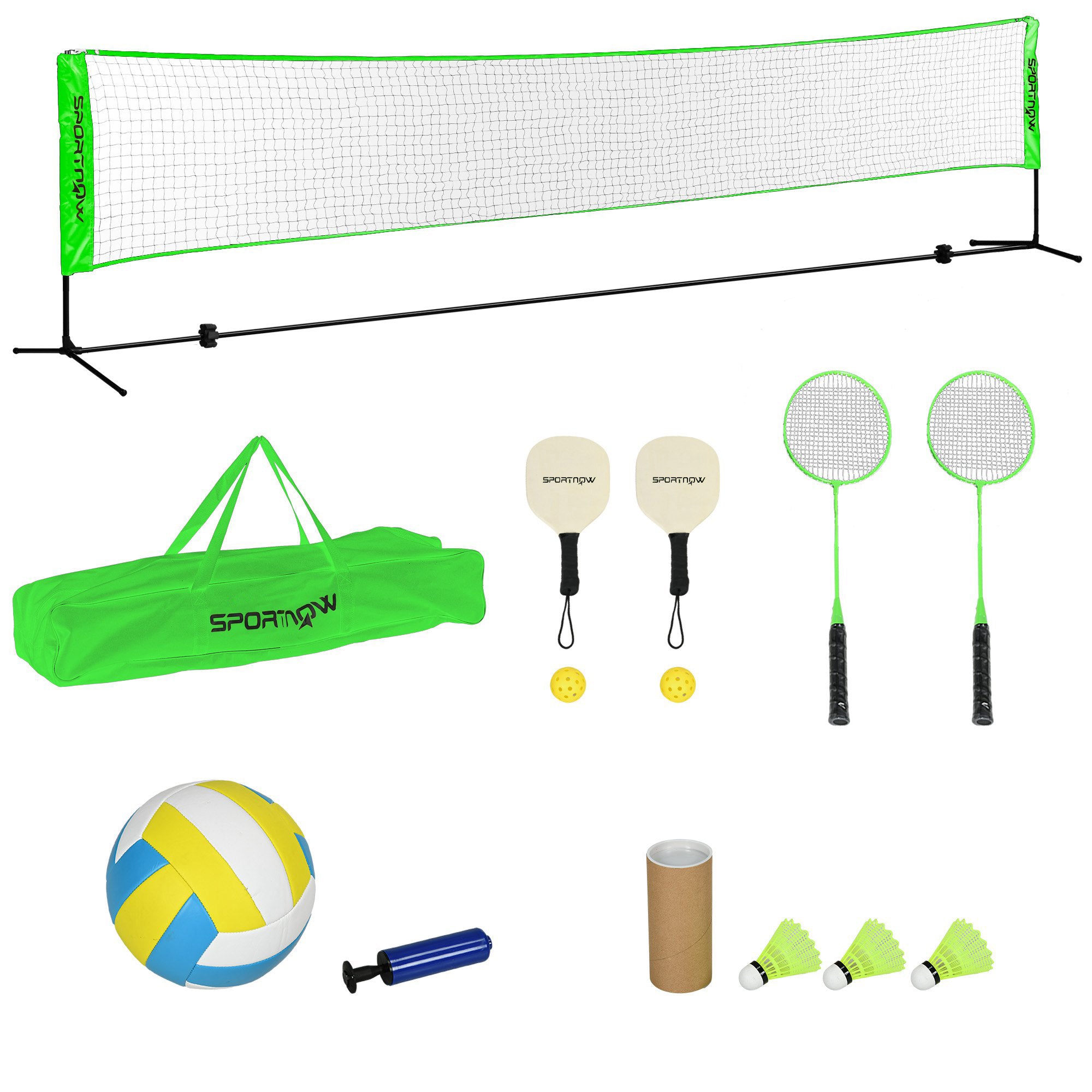 SPORTNOW Badminton Net Set, Height Adjustable Net for Pickleball, Volleyball, Badminton, with 3 Shuttlecocks, 4 Rackets - North Peak Garden Furniture