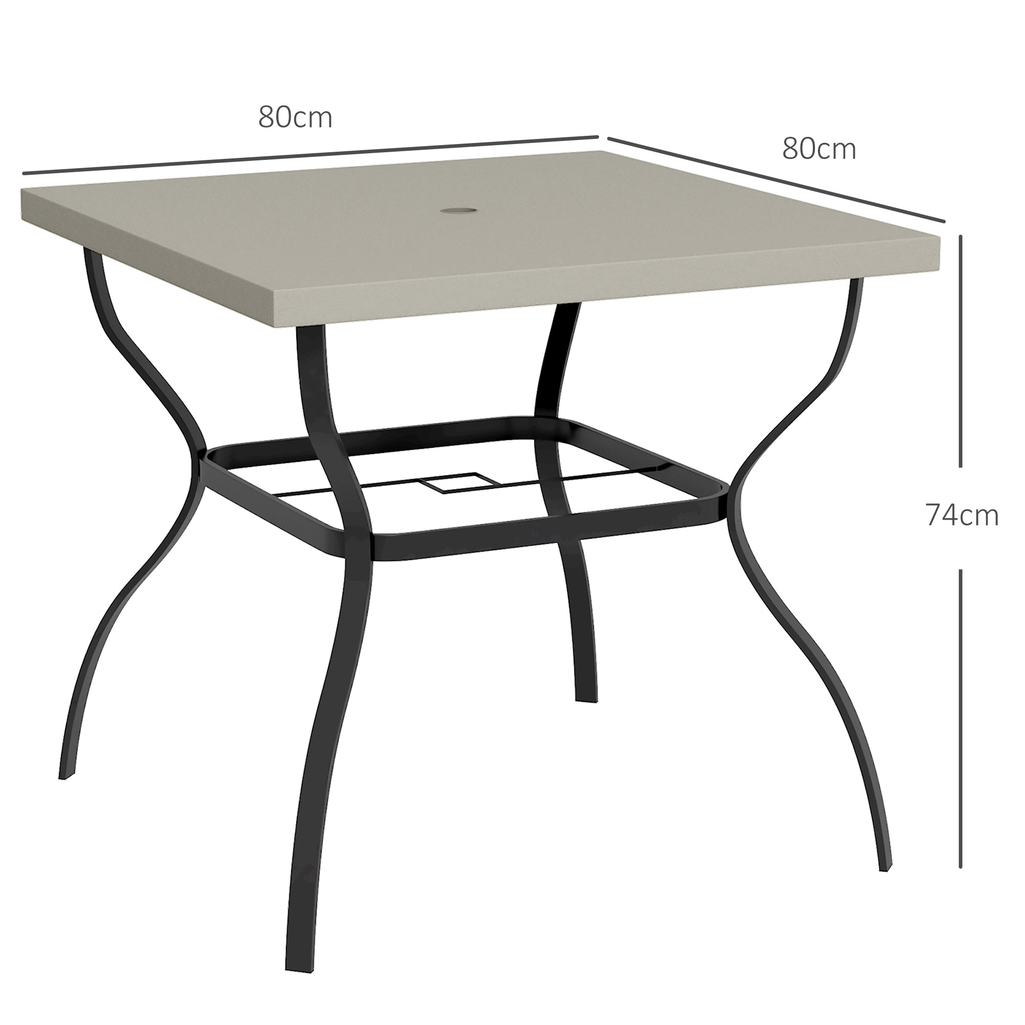 Outsunny Four-Seater Steel Garden Table, with Parasol Hole - Grey/Black - North Peak Garden Furniture
