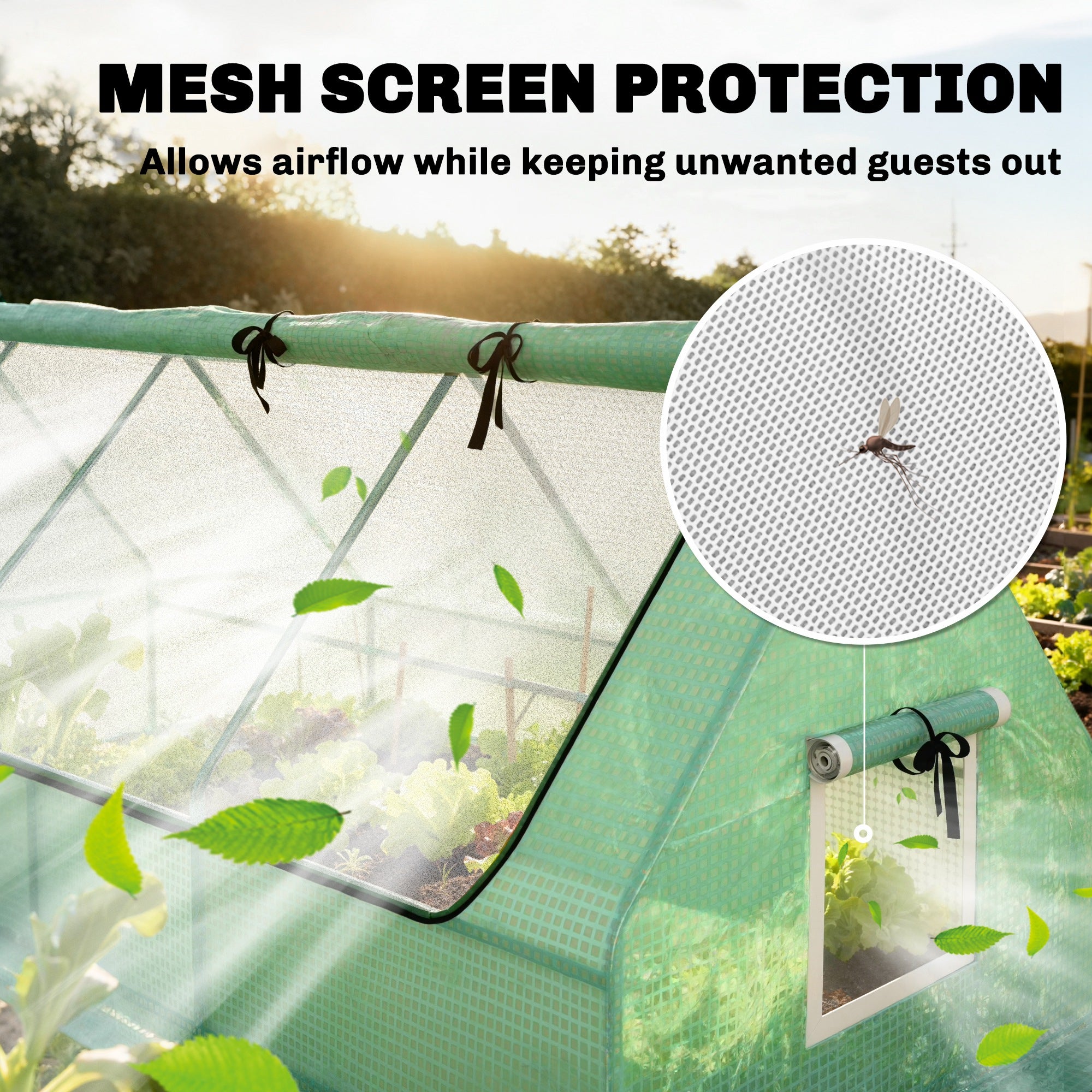 Outsunny Portable Small Polytunnel, Mini Greenhouse with Mesh Windows for Indoor and Outdoor, 240x90x90cm, Green