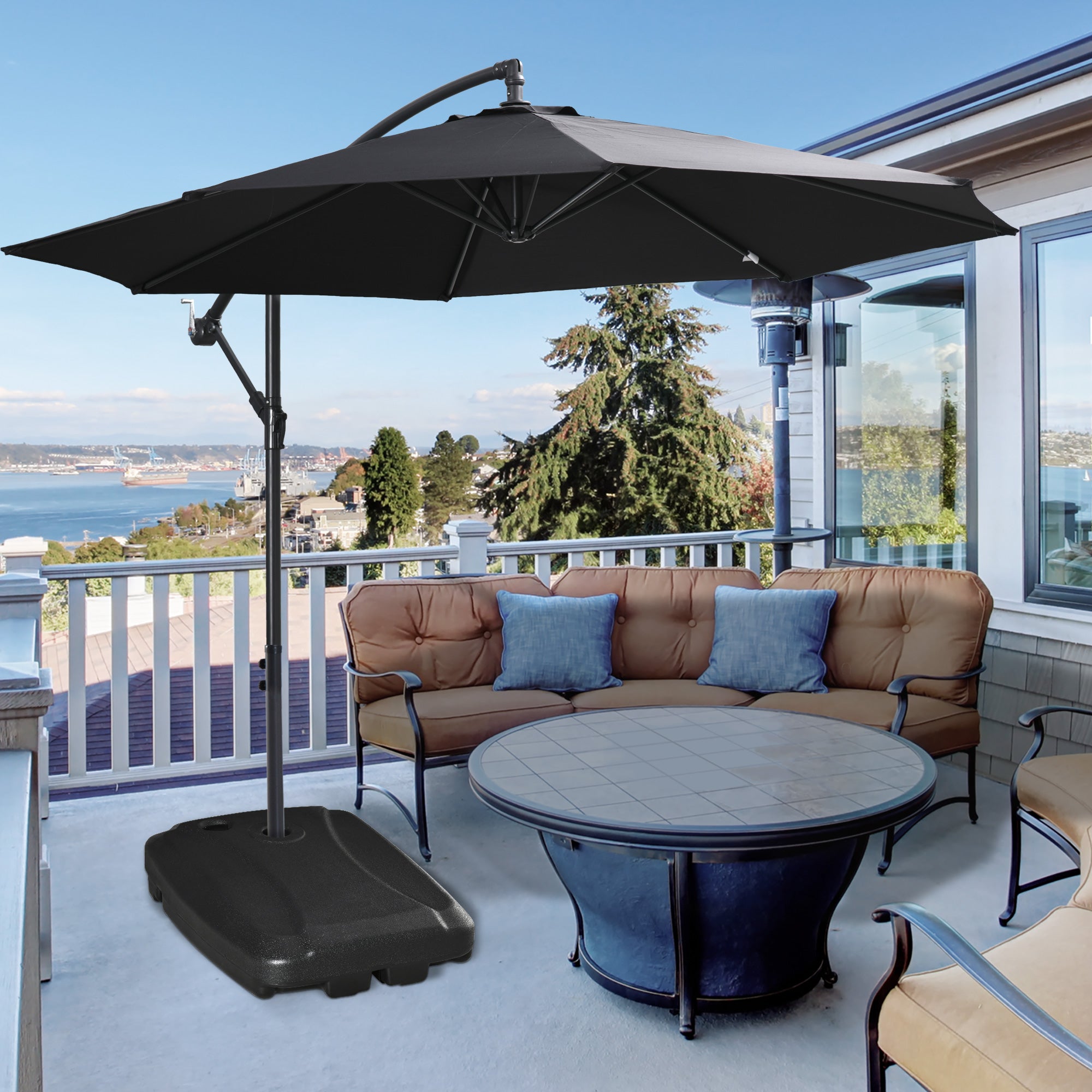 Outsunny Parasol Base, Water and Sand Filled, Up to 75kg, Portable Umbrella Stand Weights for Cantilever Banana Parasol with Wheels, Black - North Peak Garden Furniture