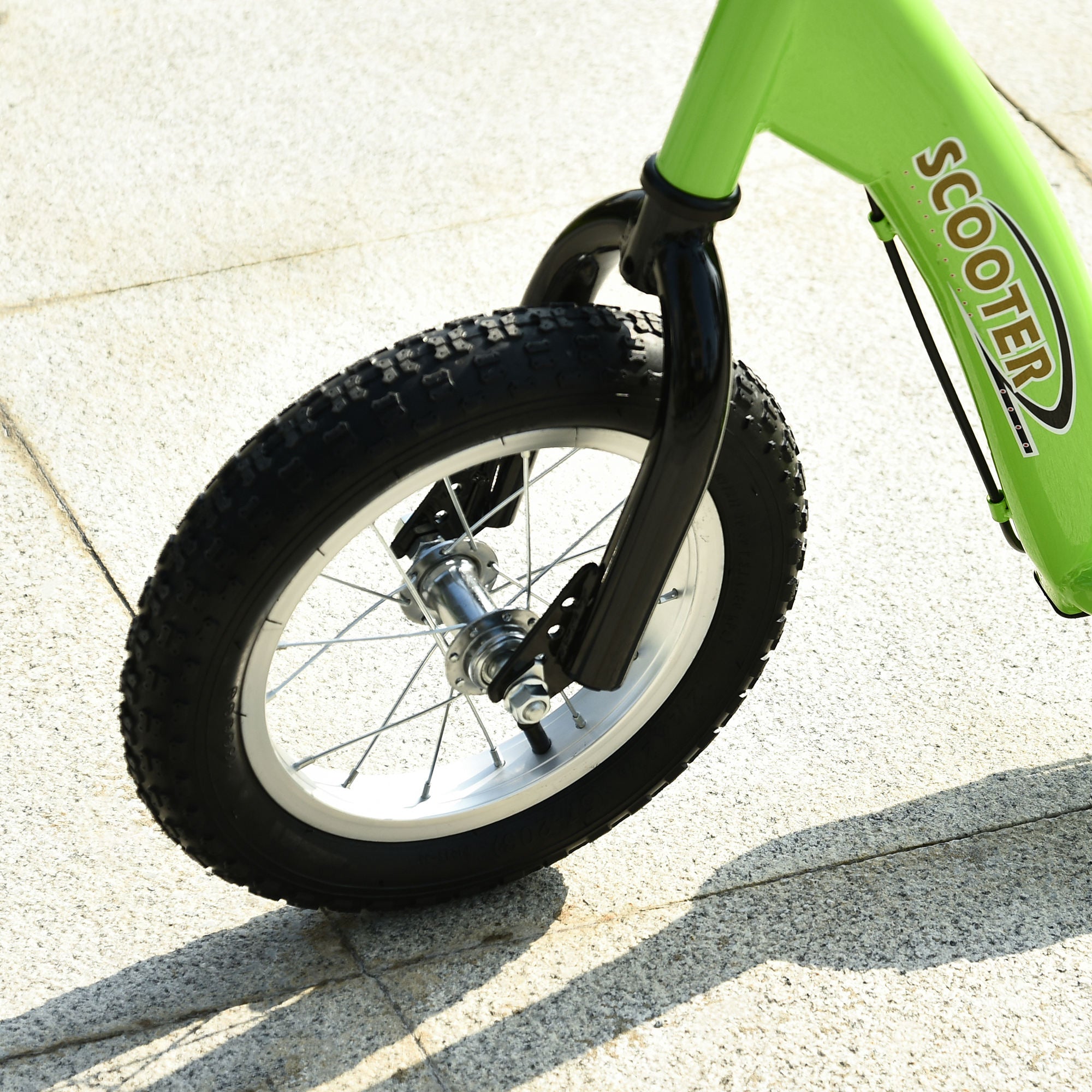 HOMCOM Teen Kids Stunt Scooter w/ Adjustable Handlebar, 12 Inch Rubber Tyres, Dual Brakes, Green