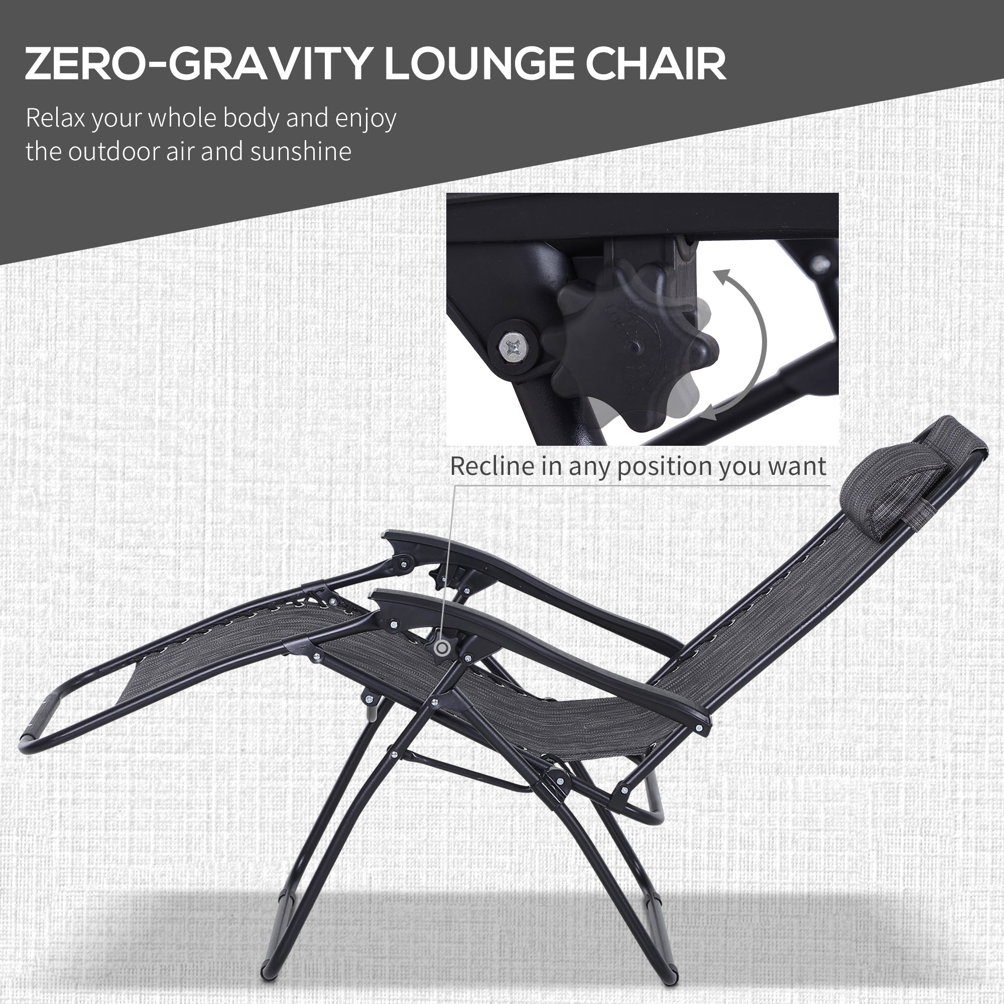 Outsunny 3pcs Folding Zero Gravity Chairs Sun Lounger Table Set w/ Cup Holders Reclining Garden Yard Pool, Light Grey - North Peak Garden Furniture