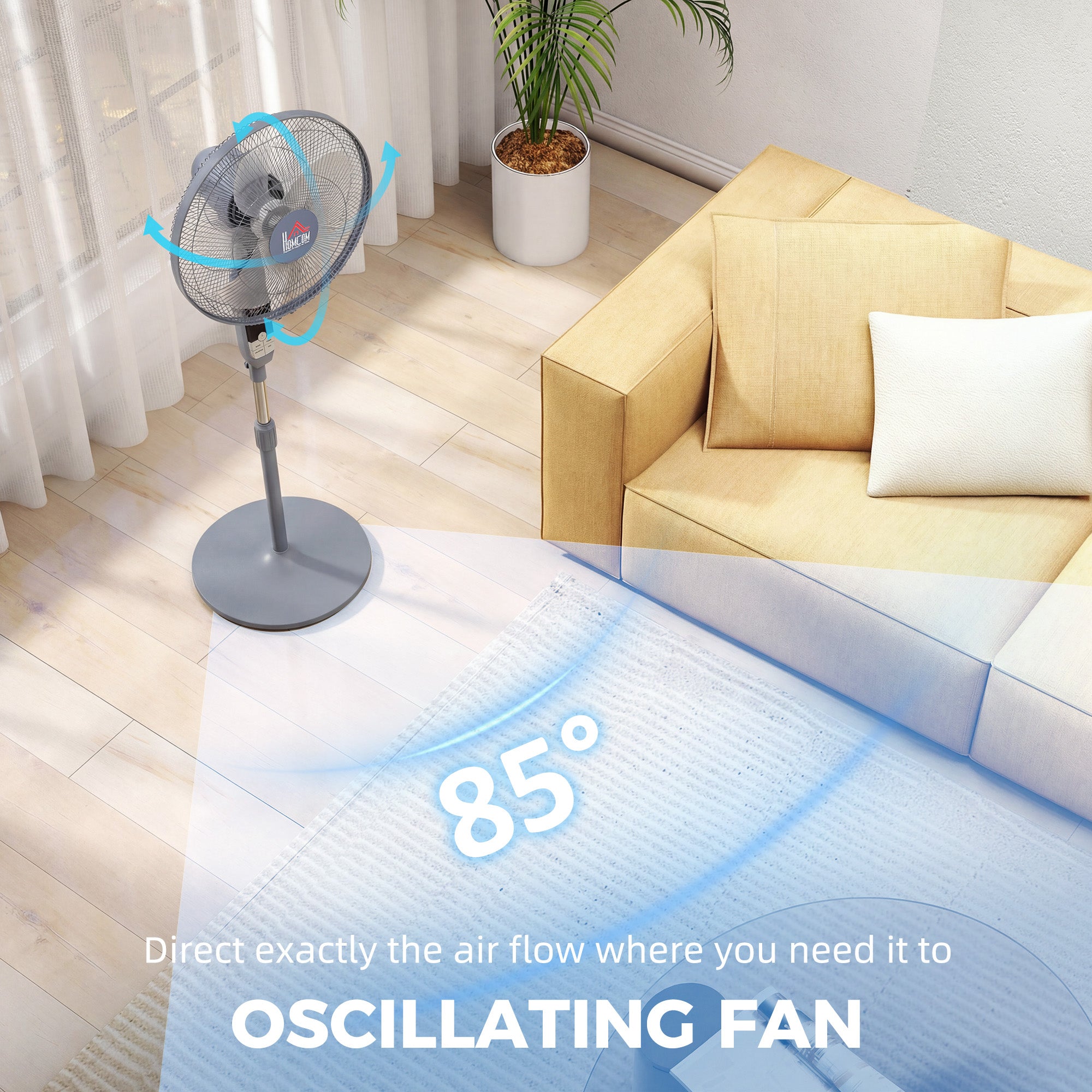 HOMCOM 16" Pedestal Standing Floor Fan, Oscillation Cooling Fan with Remote Control, Grey