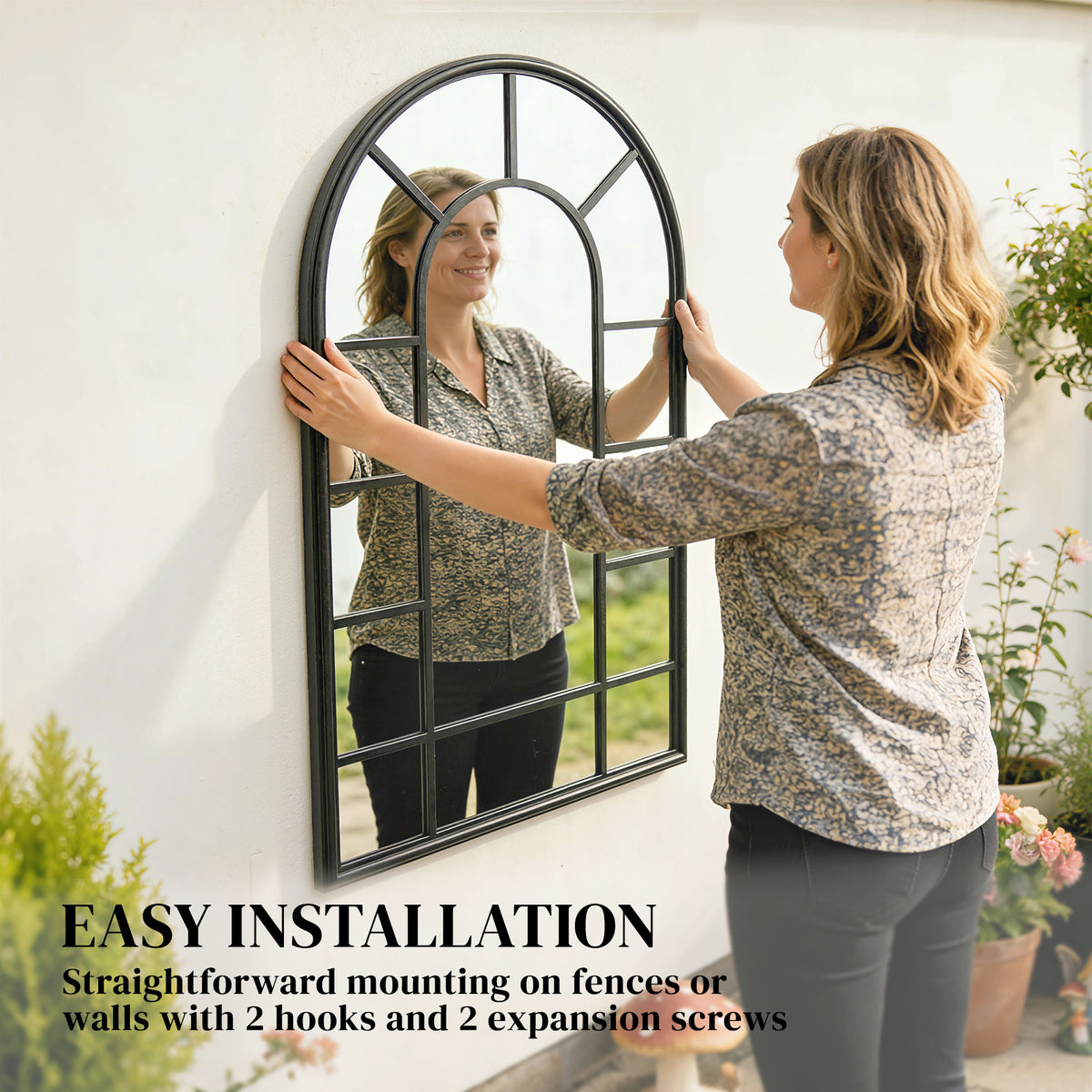 Outsunny Arched Mirror, Shatterproof Acrylic Windowpane Wall Mounted Mirror with Robust Metal Frame, 71 x 51 cm, Black
