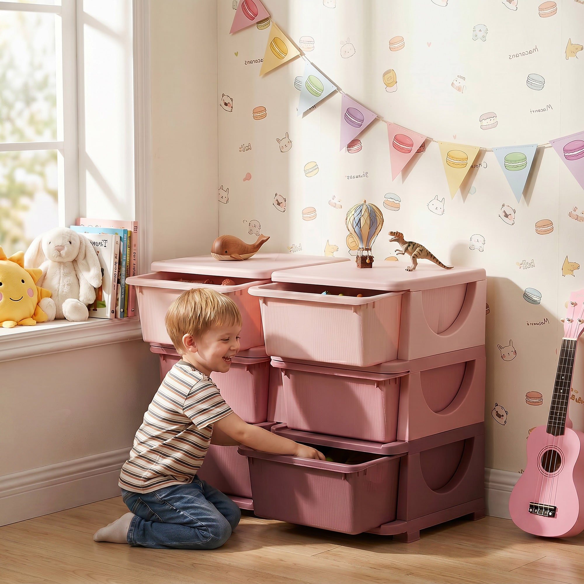 HOMCOM Kids Storage Unit, with Six Drawers - Pink