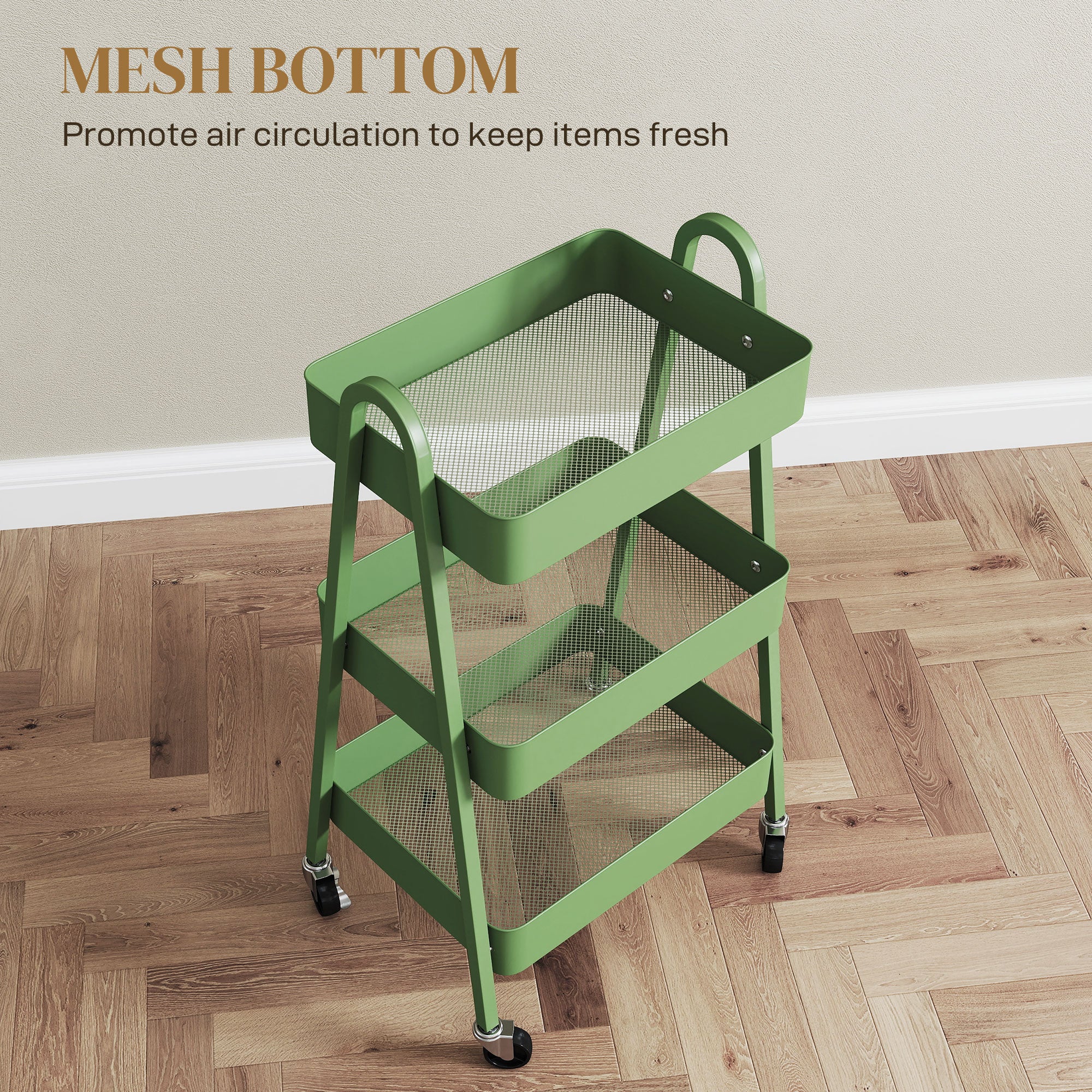 HOMCOM Three-Tier Storage Trolley - Green - North Peak Garden Furniture