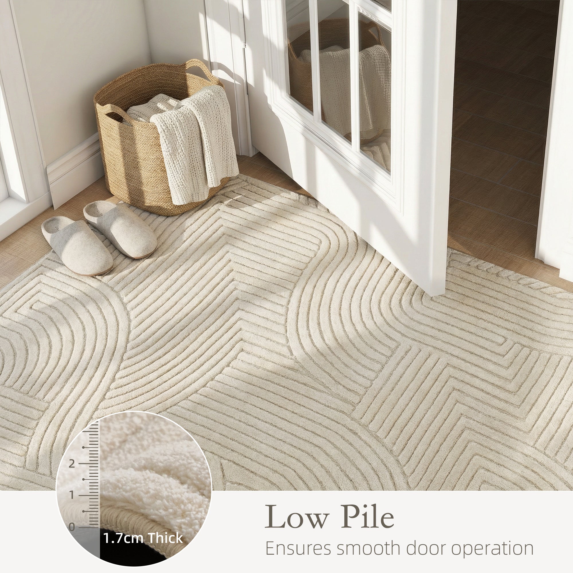 HOMCOM Modern Geometric Rug, Thick & Plush, Non-Slip, 200 x 140 cm – Cream, Living Room/Bedroom/Office