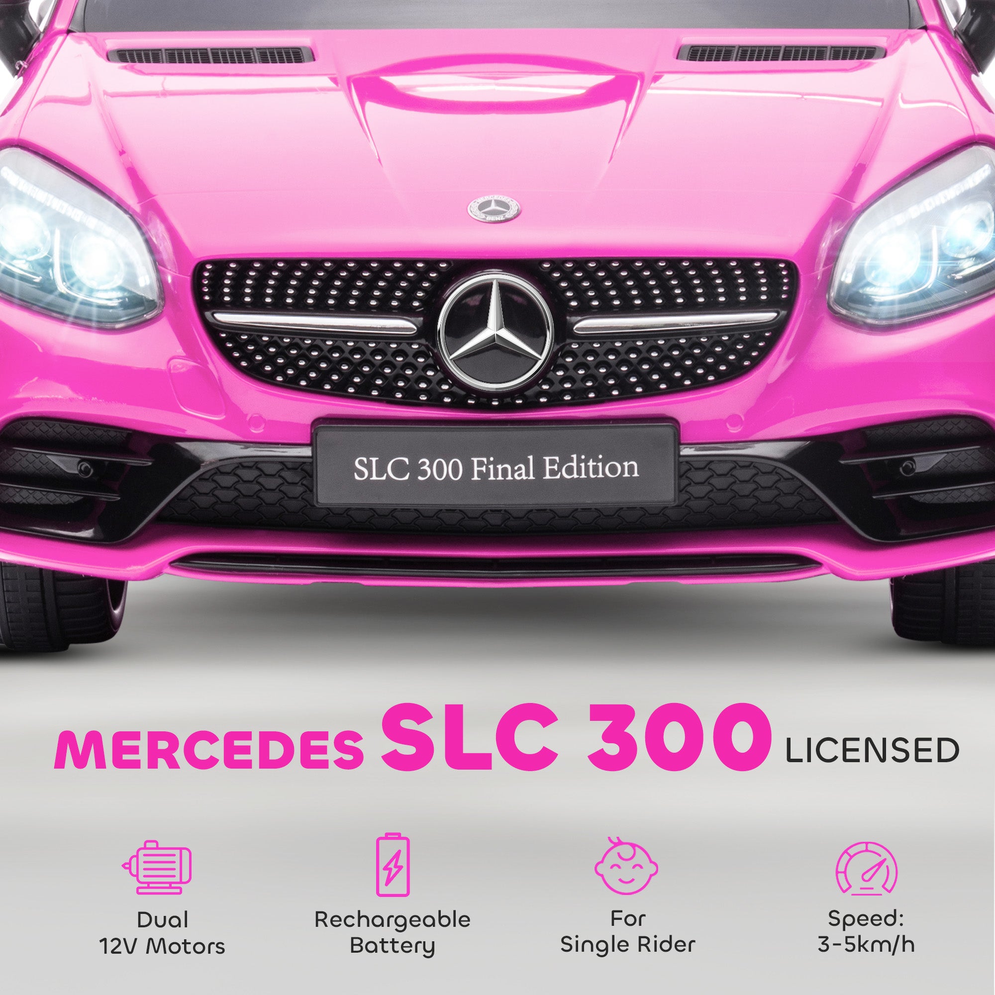 AIYAPLAY Benz SLC 300 Licensed 12V Kids Electric Ride On Car with Parental Remote Two Motors Music Lights Suspension Wheels for 3-6 Years Pink