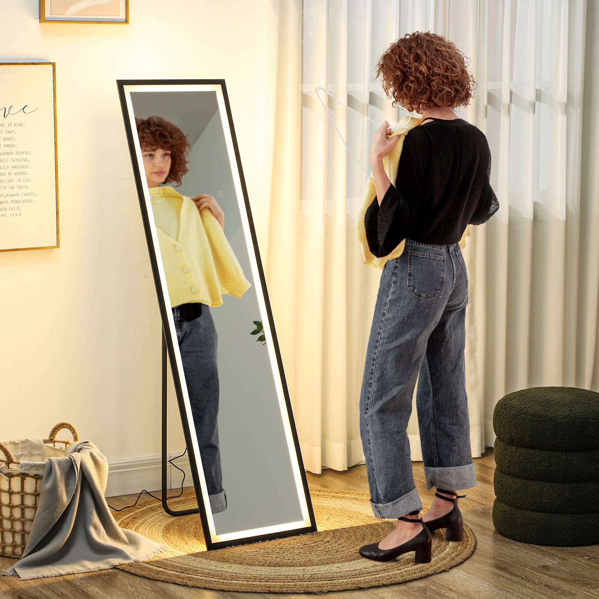 HOMCOM 150 x 40cm Full Length Mirror, with Adjustable Lights - Black - North Peak Garden Furniture