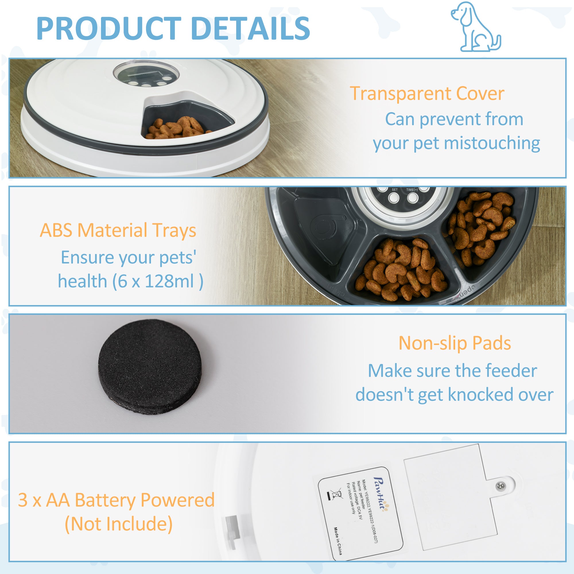 PawHut Automatic Pet Dog Cat Feeder w/ Digital Timer Six-Meal Food Dispenser - North Peak Garden Furniture