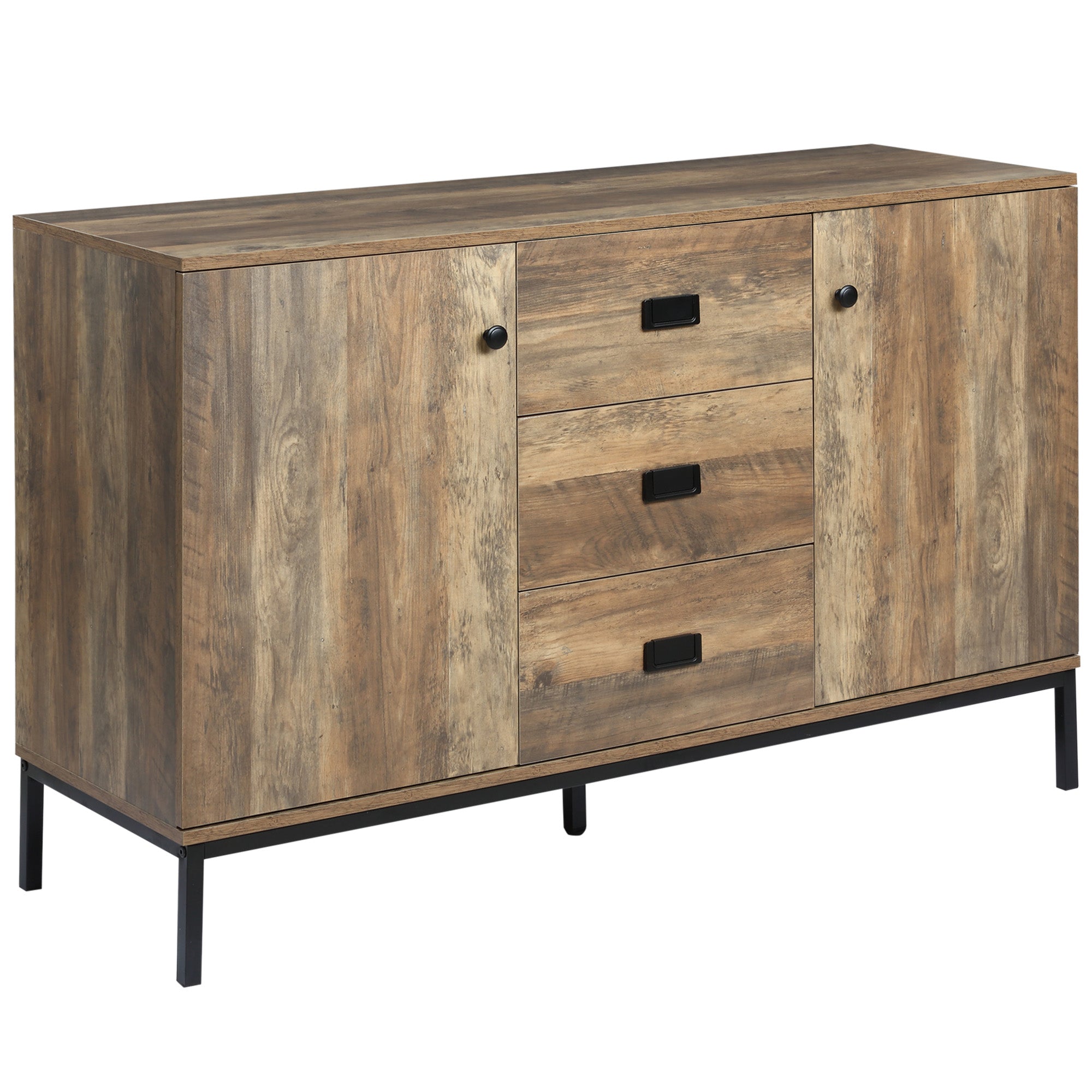 HOMCOM Industrial Sideboard, Storage Cabinet, Accent Cupboard with Drawers, Adjustable Shelves for Kitchen, Dining Room, Living Room, Distressed Brown - North Peak Garden Furniture