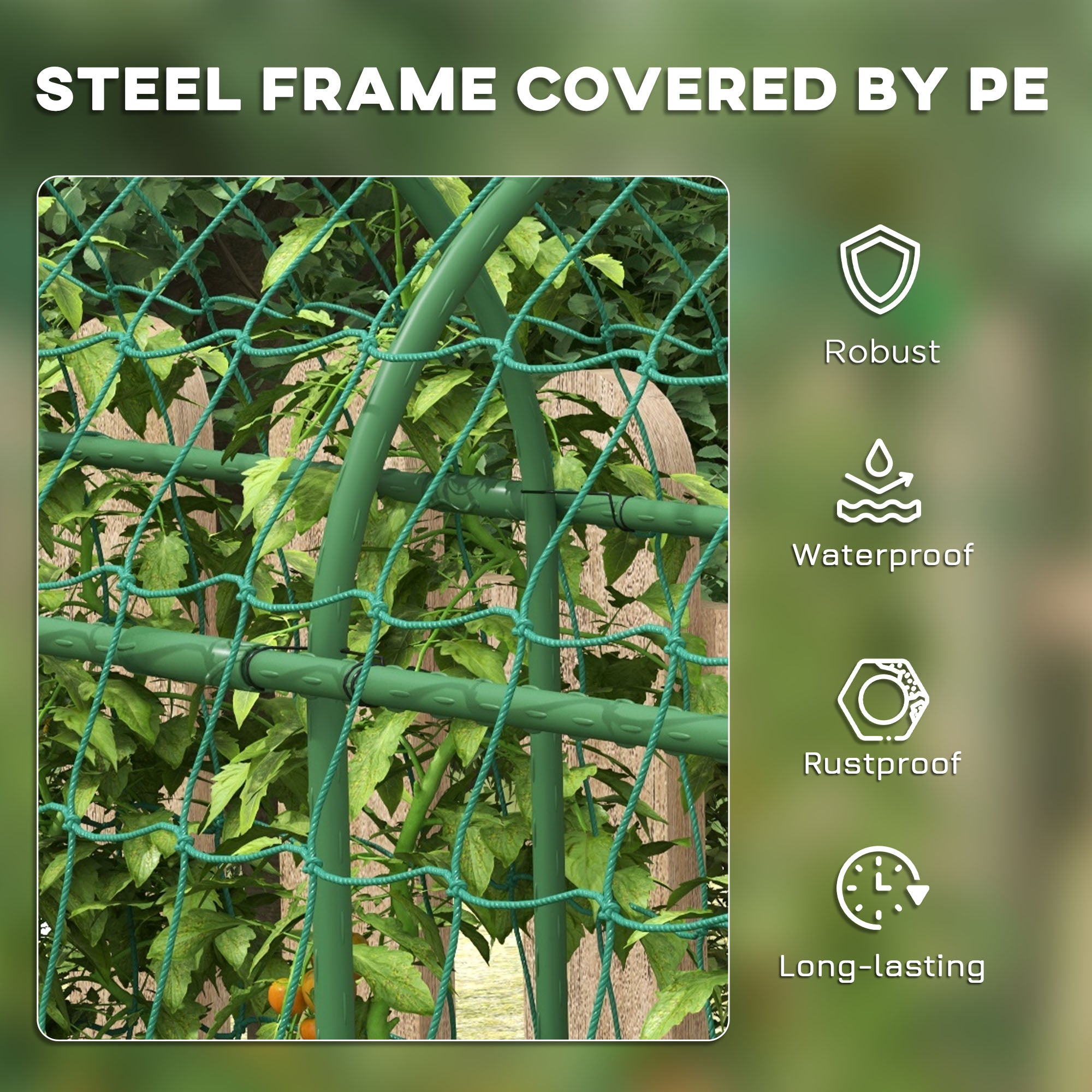 Outsunny 183 cm Tall Metal Garden Trellis, Arch Trellis for Climbing Plants Outdoor with Climbing Net