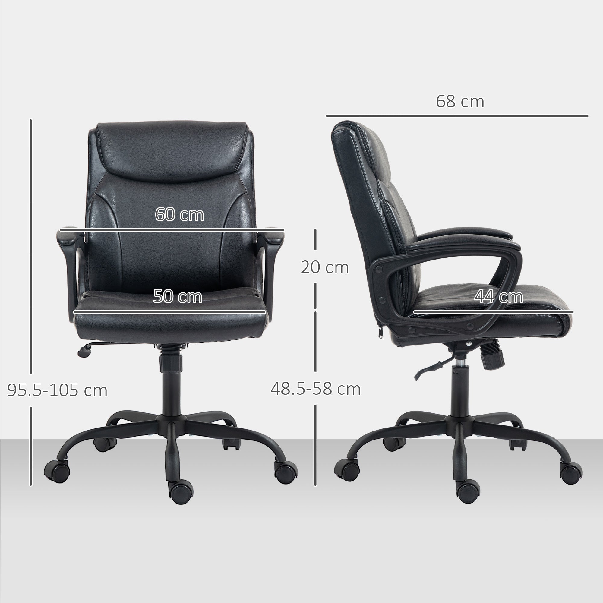 HOMCOM Executive Office Chair, Faux Leather Desk Chair with Height Adjustable, Swivel Wheels and Tilt Function, Computer Chair for Home Office and Study Room, Black - North Peak Garden Furniture