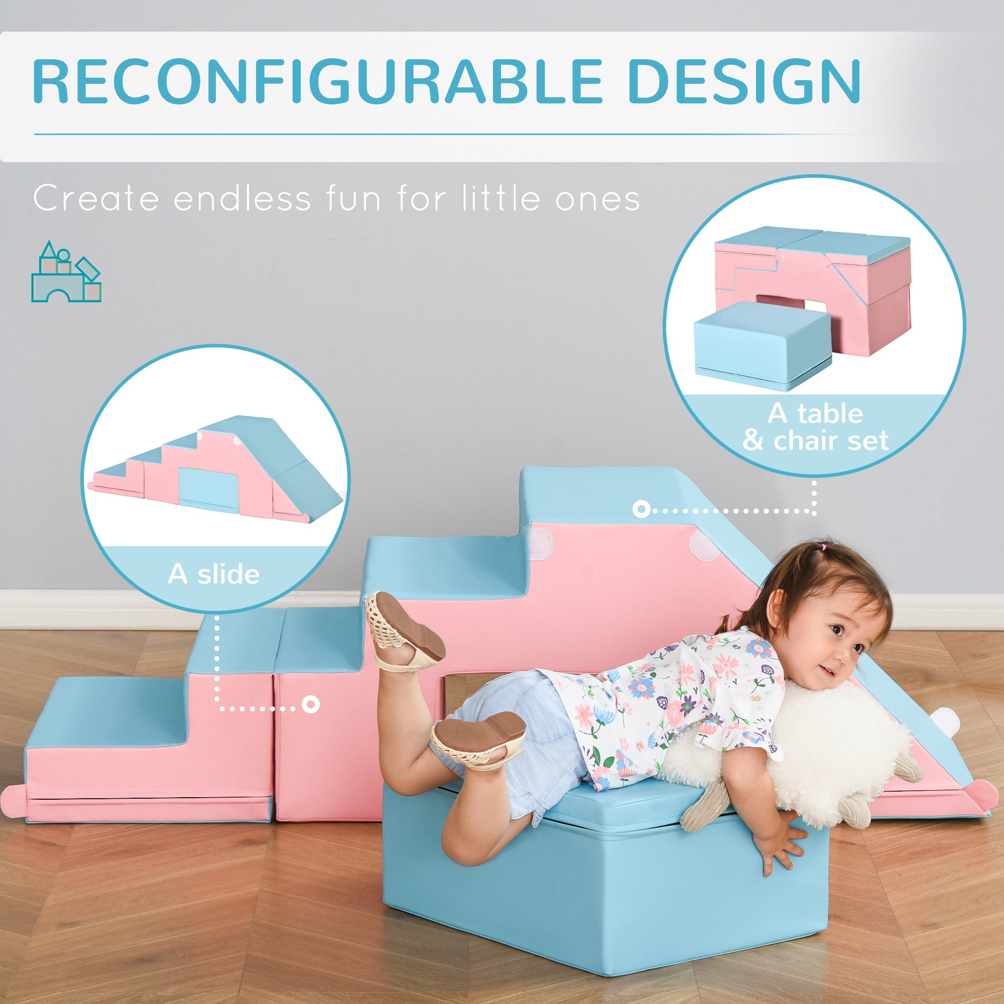 HOMCOM 2-piece Soft Play Set, Baby Foam Climber Block for Toddler 1-3 Years, Pink Blue - North Peak Garden Furniture