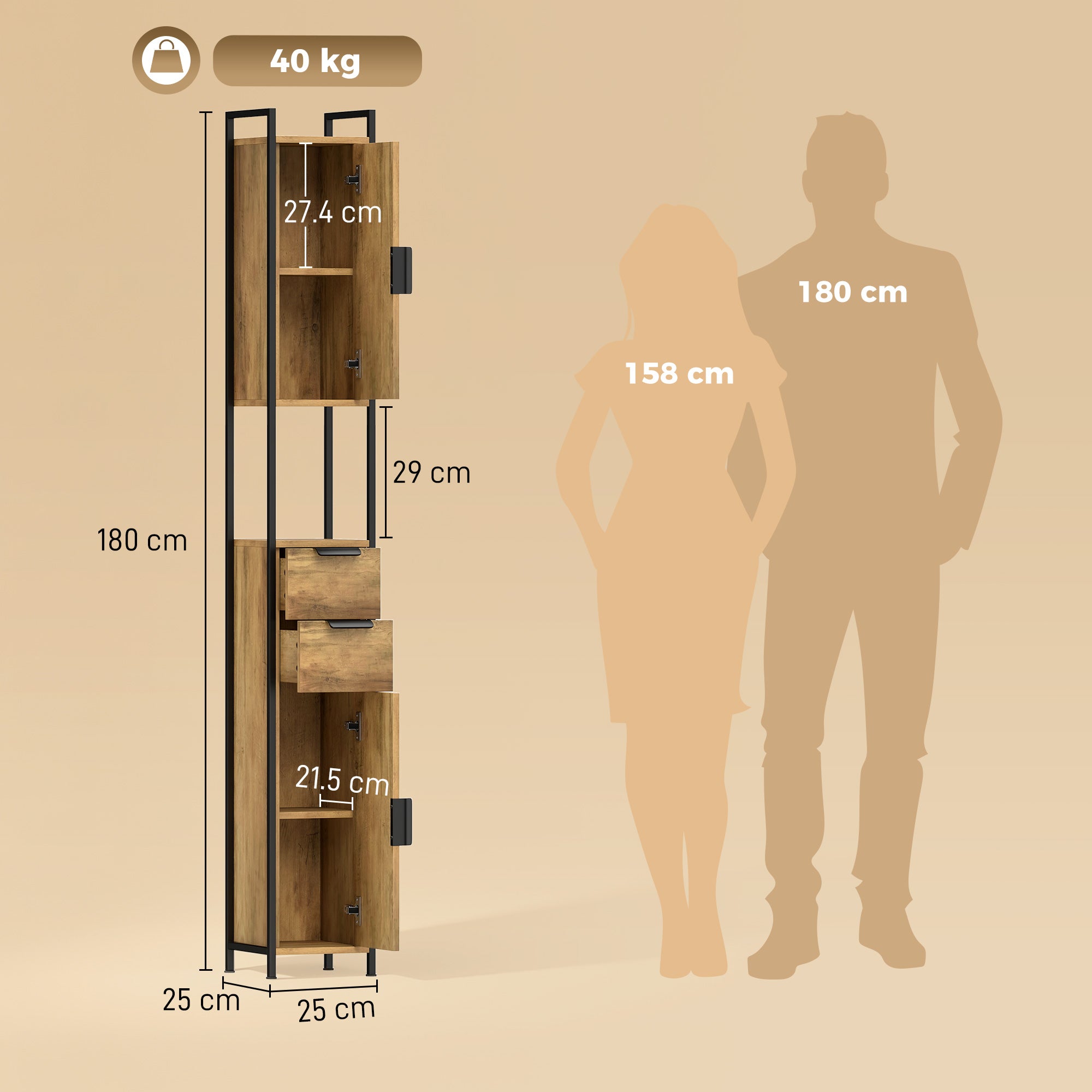 HOMCOM Freestanding Bathroom Cabinet, Tall Bathroom Storage Cabinet with Drawers and Shelves, Linen Storage, Brown