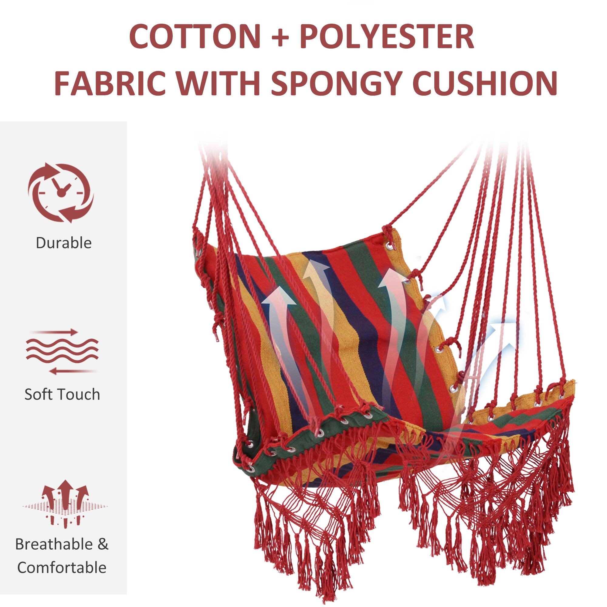 Outsunny Hammock Chair Swing Colourful Striped Tree Hanging Seat Porch Indoor Outdoor Fabric Garden Furniture - North Peak Garden Furniture