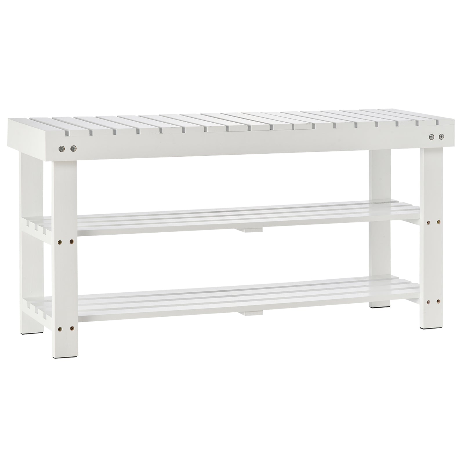 HOMCOM Shoe Bench, 3-Tier Wooden Shoe Rack with Hidden Storage Compartment, Slatted Shelves, Home Storage Unit, Hallway Furniture, White, 90L x 29W x45H cm - North Peak Garden Furniture