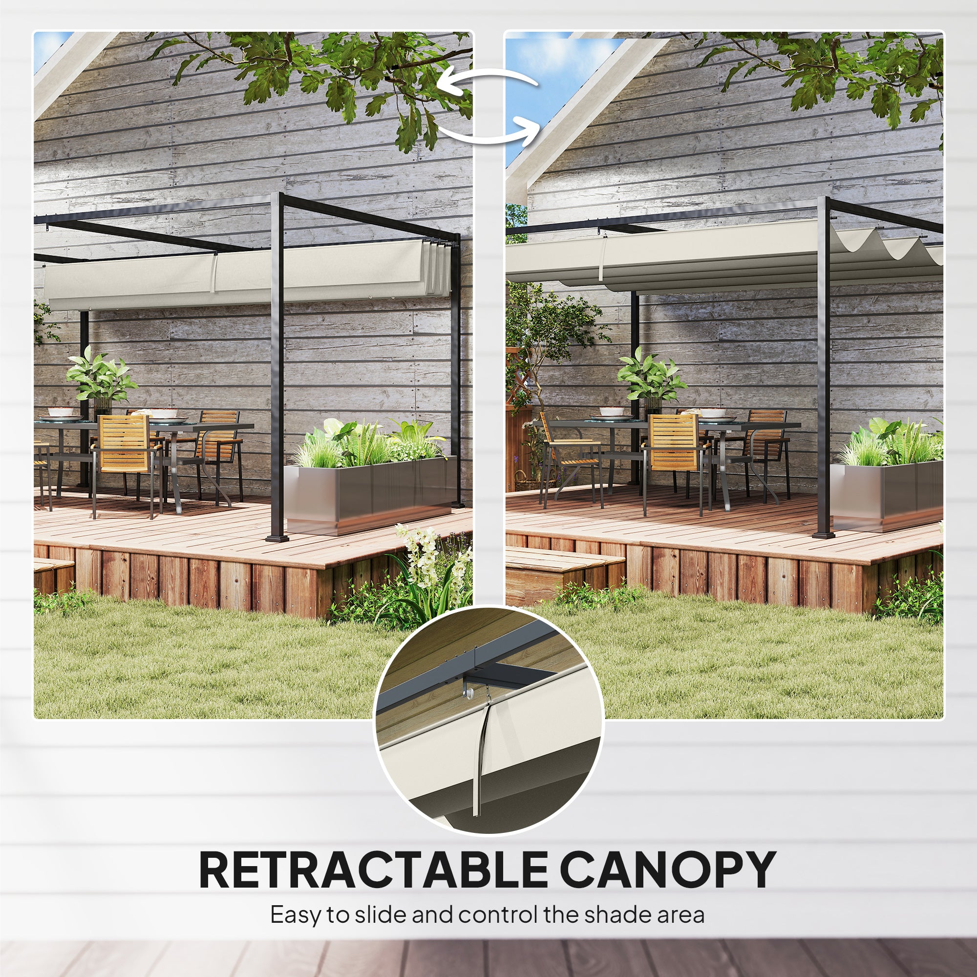Outsunny 4 x 3(m) Metal Pergola with Retractable Roof, Garden Gazebo Canopy Shelter for Outdoor, Patio, Cream White