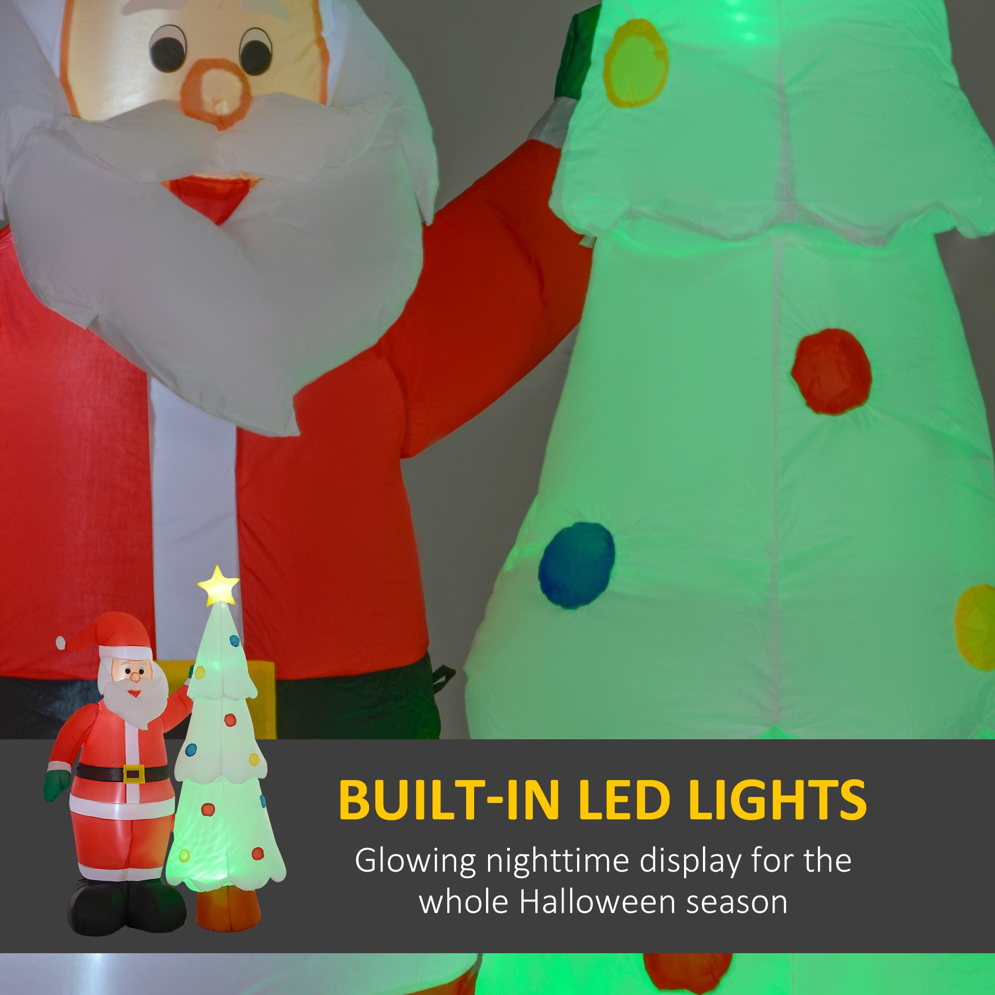 HOMCOM 7ft Christmas Inflatable Decoration Santa Claus and Christmas Tree with Rotating Magic Ball Light, Blow-Up Outdoor LED Yard Display for Lawn Garden Party - North Peak Garden Furniture