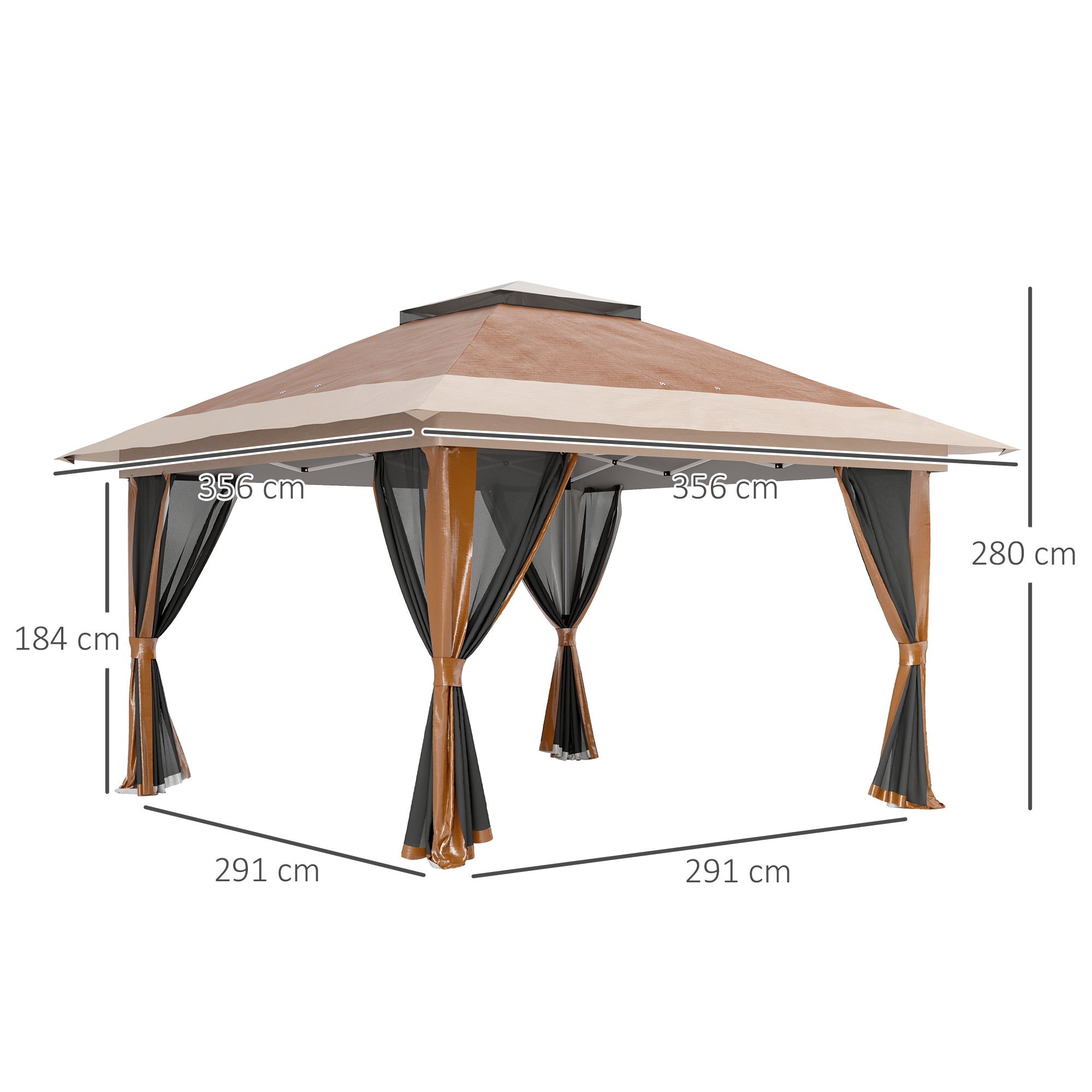 Outsunny 3.6 x 3.6m Pop-Up Gazebo, with Accessories - Brown - North Peak Garden Furniture