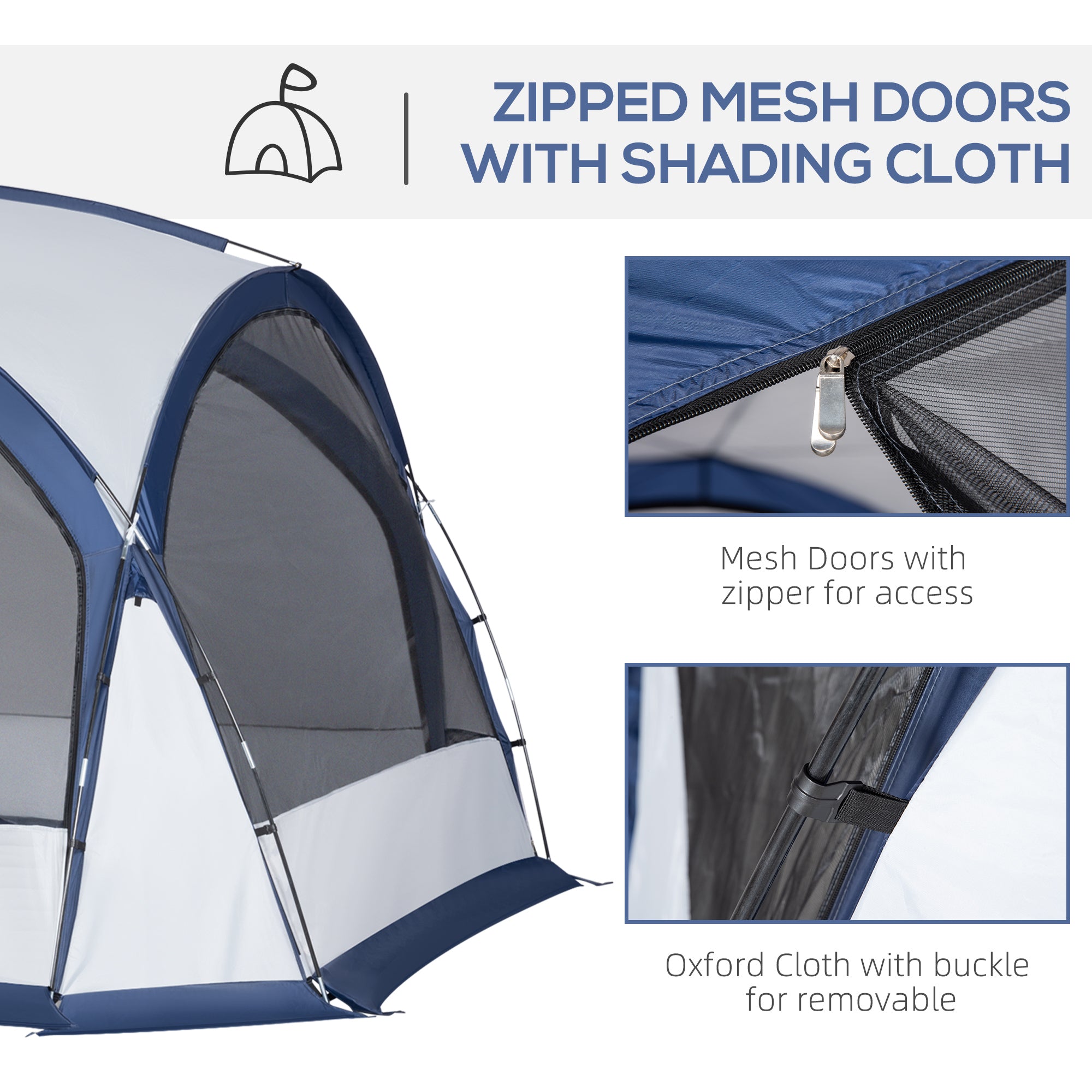Outsunny Dome Tent for 6-8 Person, Camping Tent with 4 Zipped Mesh Doors, Removable Oxford Cloth, Lamp Hook, Portable Carry Bag, White and Blue - North Peak Garden Furniture