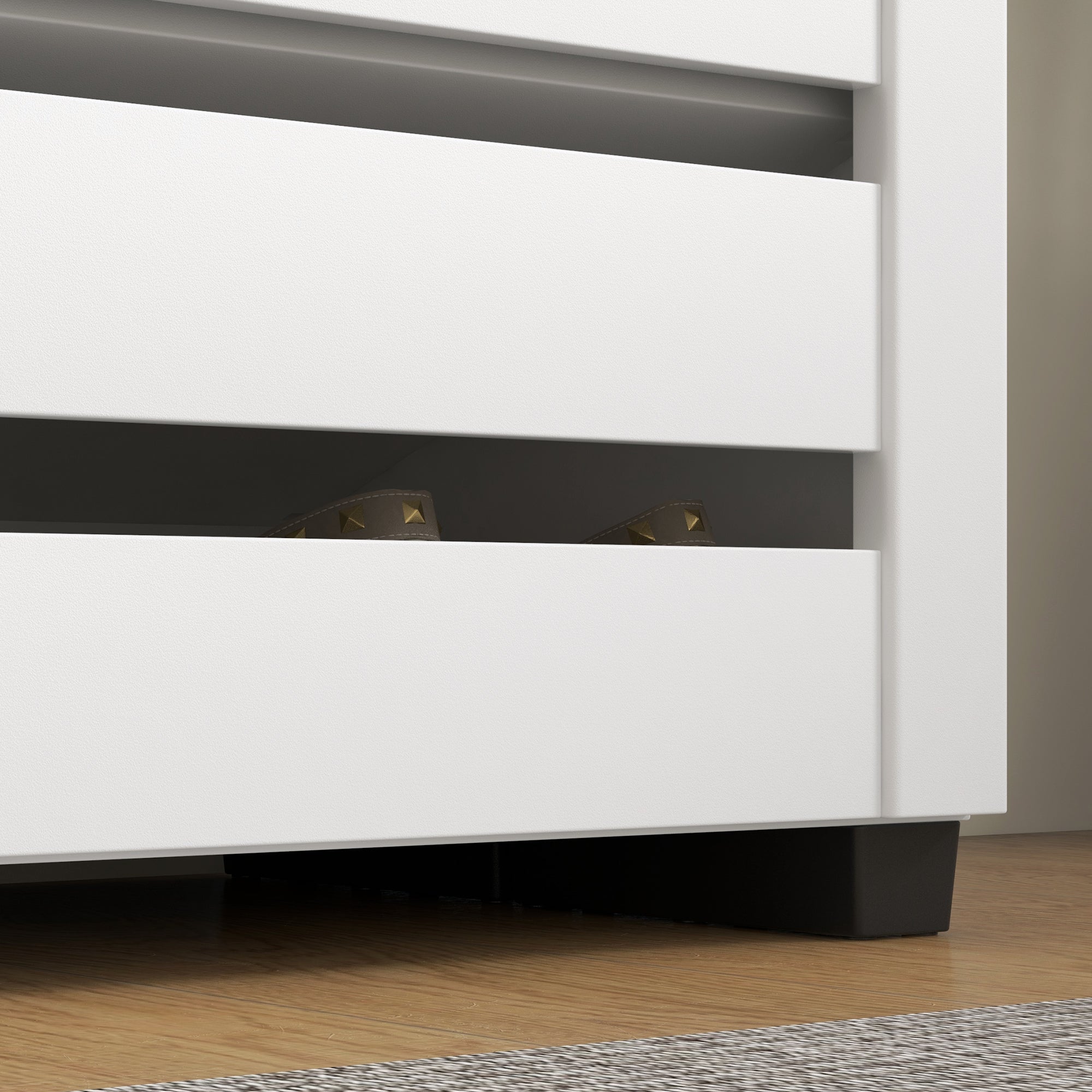 HOMCOM Narrow Shoe Cabinet for Entryway, 5-Tier Slim Shoe Storage Cabinet with 2 Slatted Doors and Adjustable Shelves