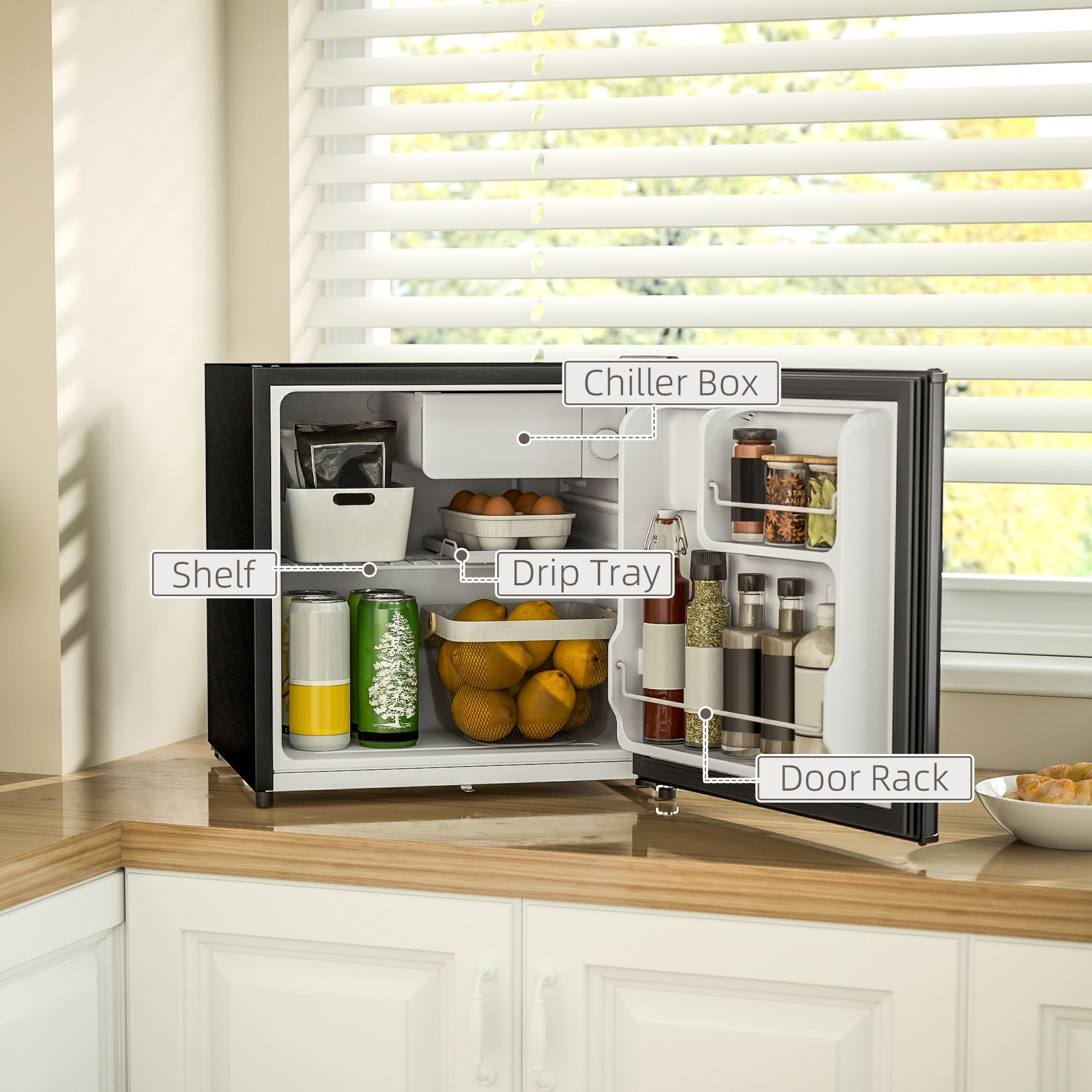 HOMCOM 46 Litre Lockable Countertop Fridge - Black - North Peak Garden Furniture