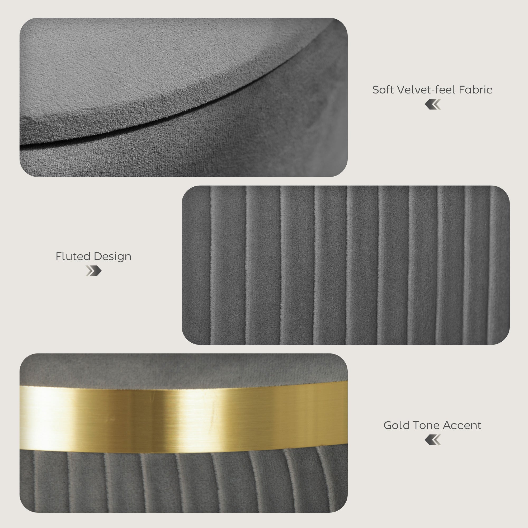 HOMCOM Velvet-Feel Storage Ottoman - Grey
