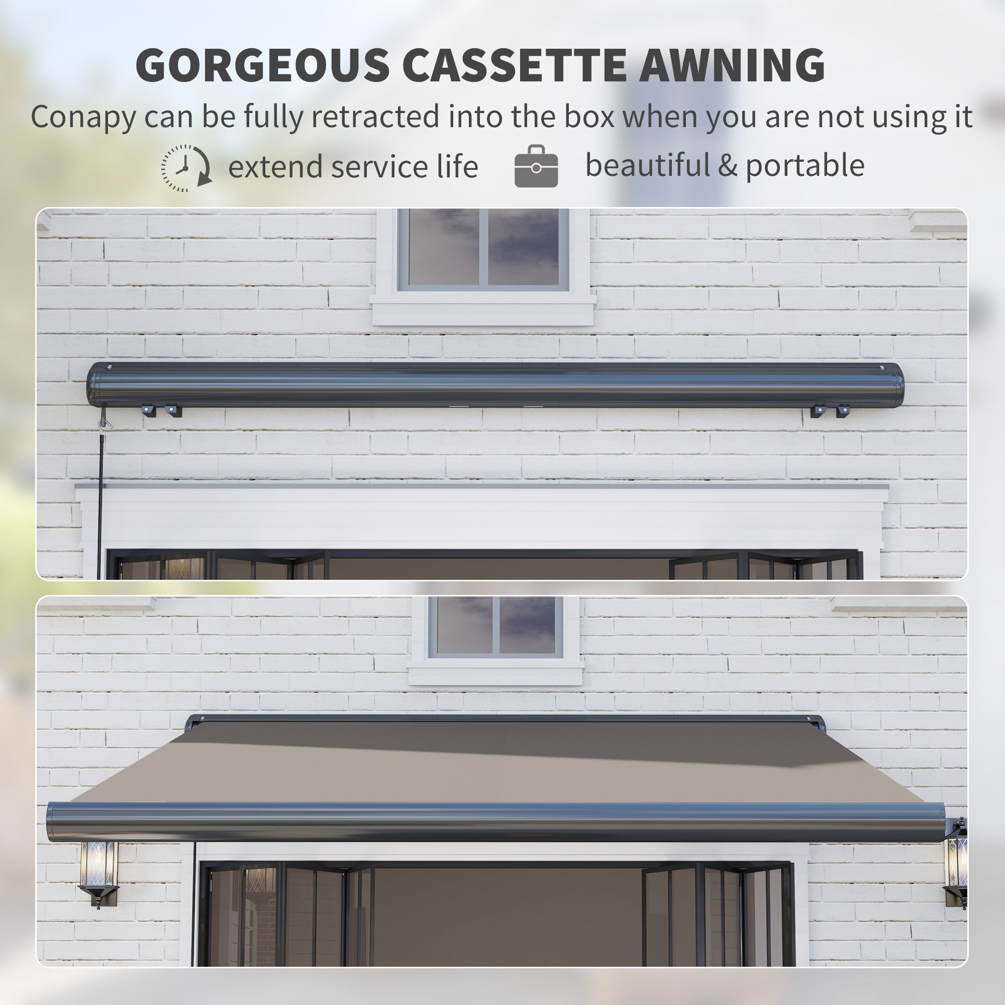 Outsunny 3 x 2.5 m Electric Awning with Remote Controller, Aluminium Frame DIY Retractable Awning, UV50+ Sun Shade Canopy for Garden Patio Deck Door Window, Light Grey - North Peak Garden Furniture