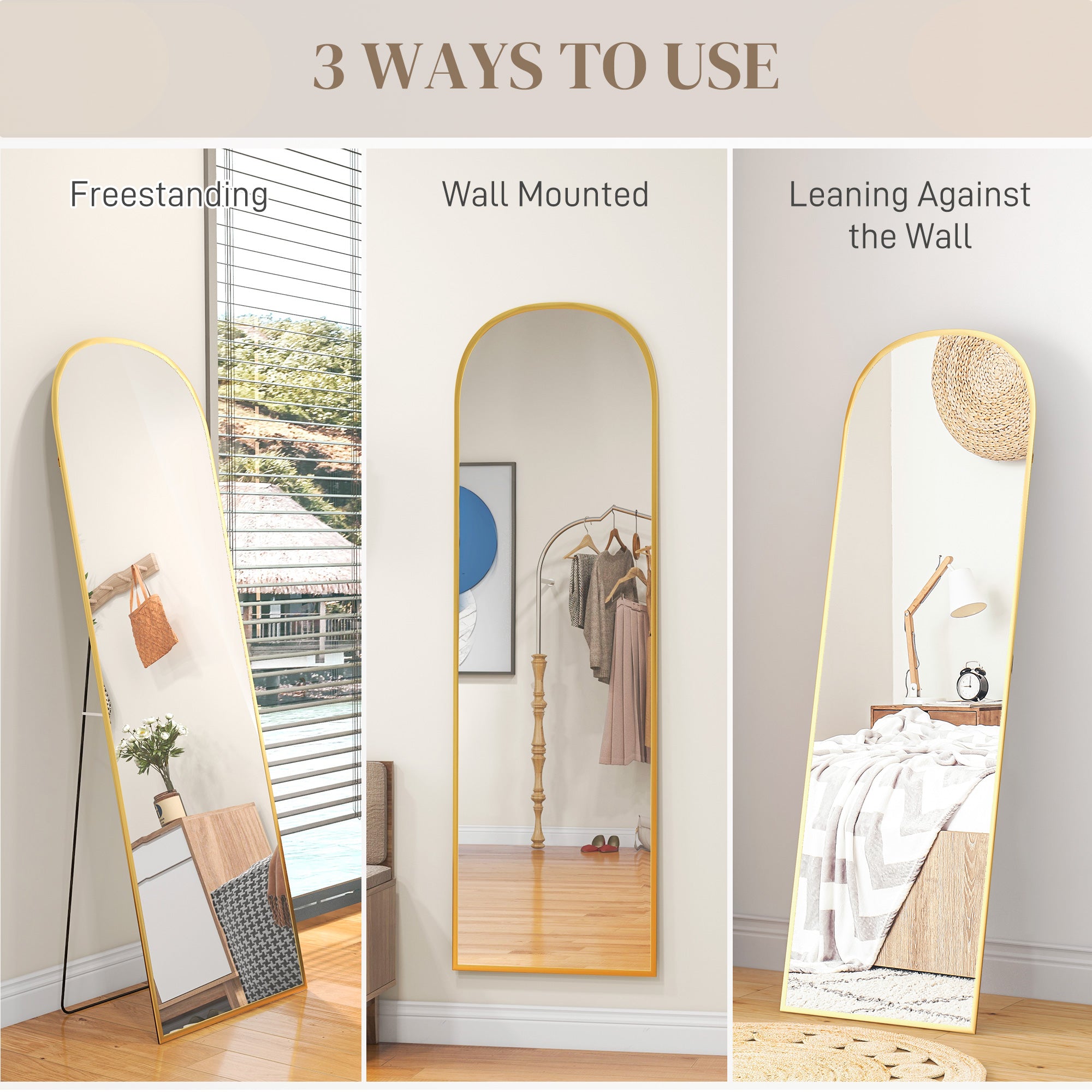 HOMCOM 162cm Aluminium Frame Standing Mirror - Gold