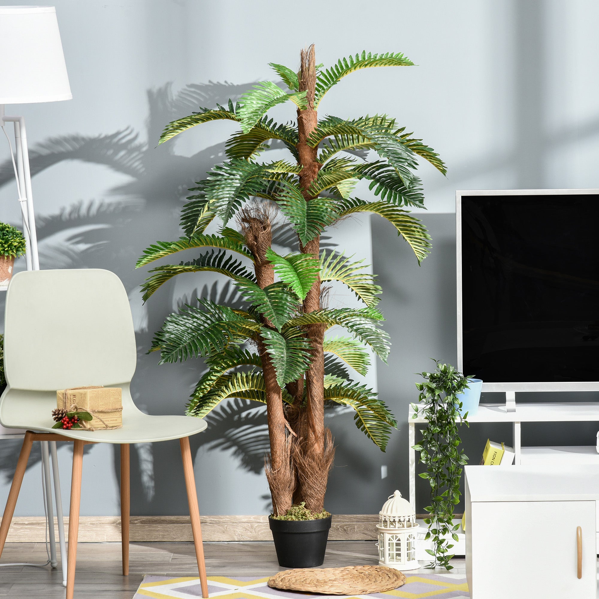 Outsunny Set of 2 Artificial Plant Tropical Palm in Pot, Fake Plants for Home Indoor Outdoor Decor, 150cm, Green - North Peak Garden Furniture