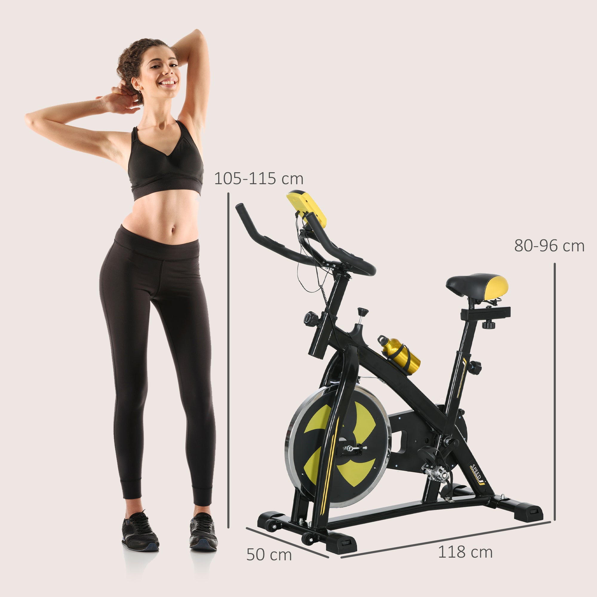 SPORTNOW Exercise Bike, Indoor Stationary Bike, Cycling Machine with Adjustable Seat and Resistance for Home Gym Workout, Yellow - North Peak Garden Furniture