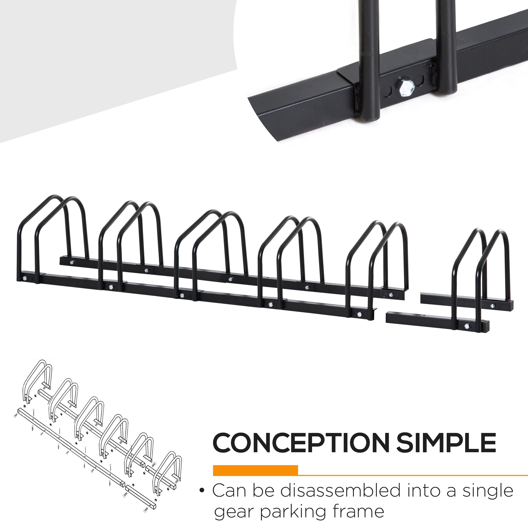HOMCOM Bike Stand Parking Rack Floor or Wall Mount Bicycle Cycle Storage Locking Stand 179L x 33W x 27H (6 Racks, Black) - North Peak Garden Furniture