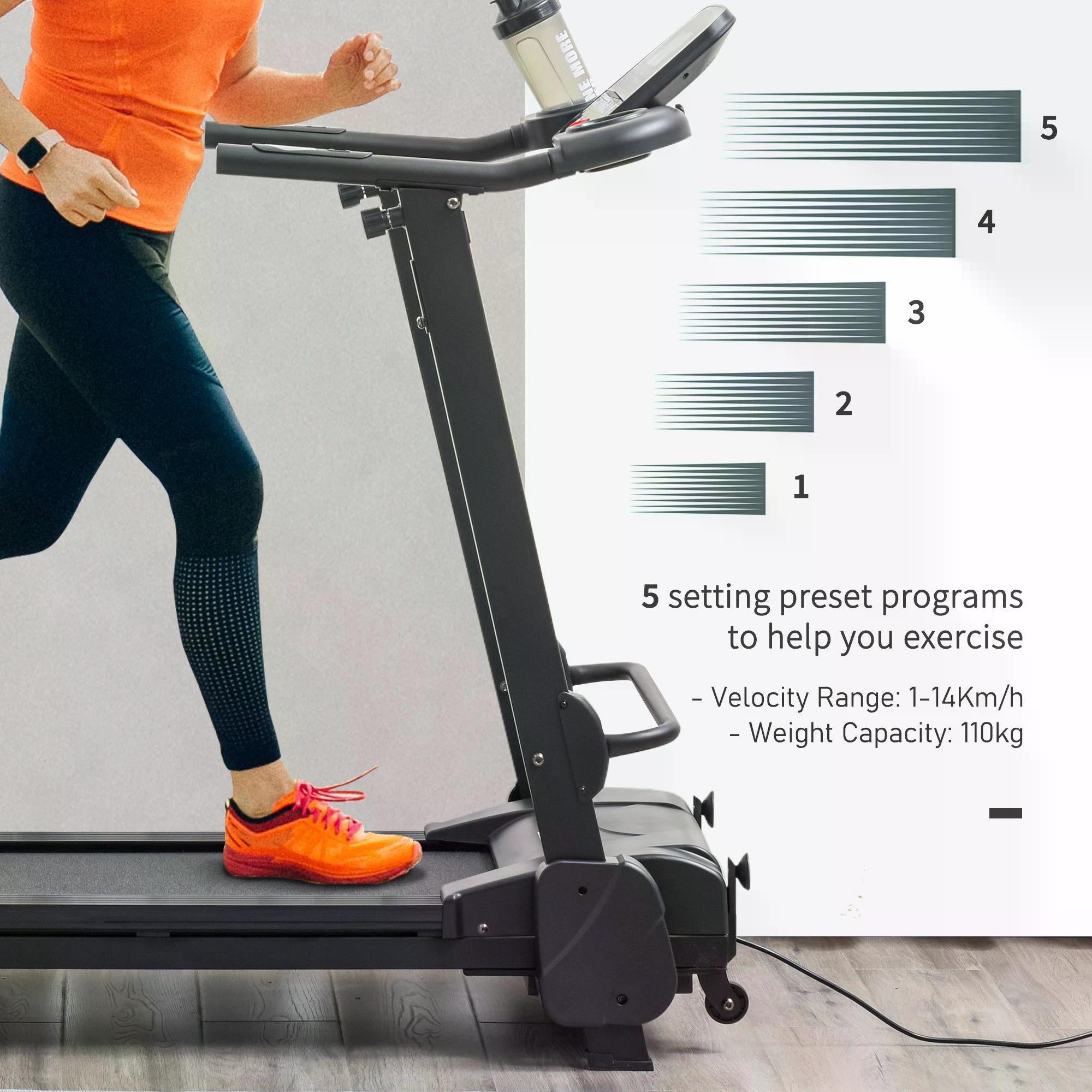 HOMCOM 2.5HP 14Km/h Manual Incline Electric Running Machine Motorized Treadmill Folding, MP3 & USB Player, 12 Preset Programs, 5 Speed Shortcut, w/ WIDE RUNNING BELT, LCD Display, Drink Holders