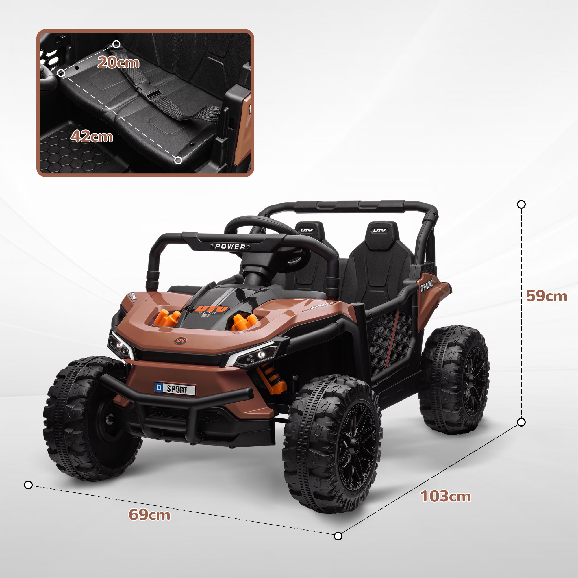AIYAPLAY 12V Battery Powered Ride on Truck w/ Remote, 4 Suspension Wheels, Horn Lights Music USB, for 3-5 Years Old - Brown - North Peak Garden Furniture