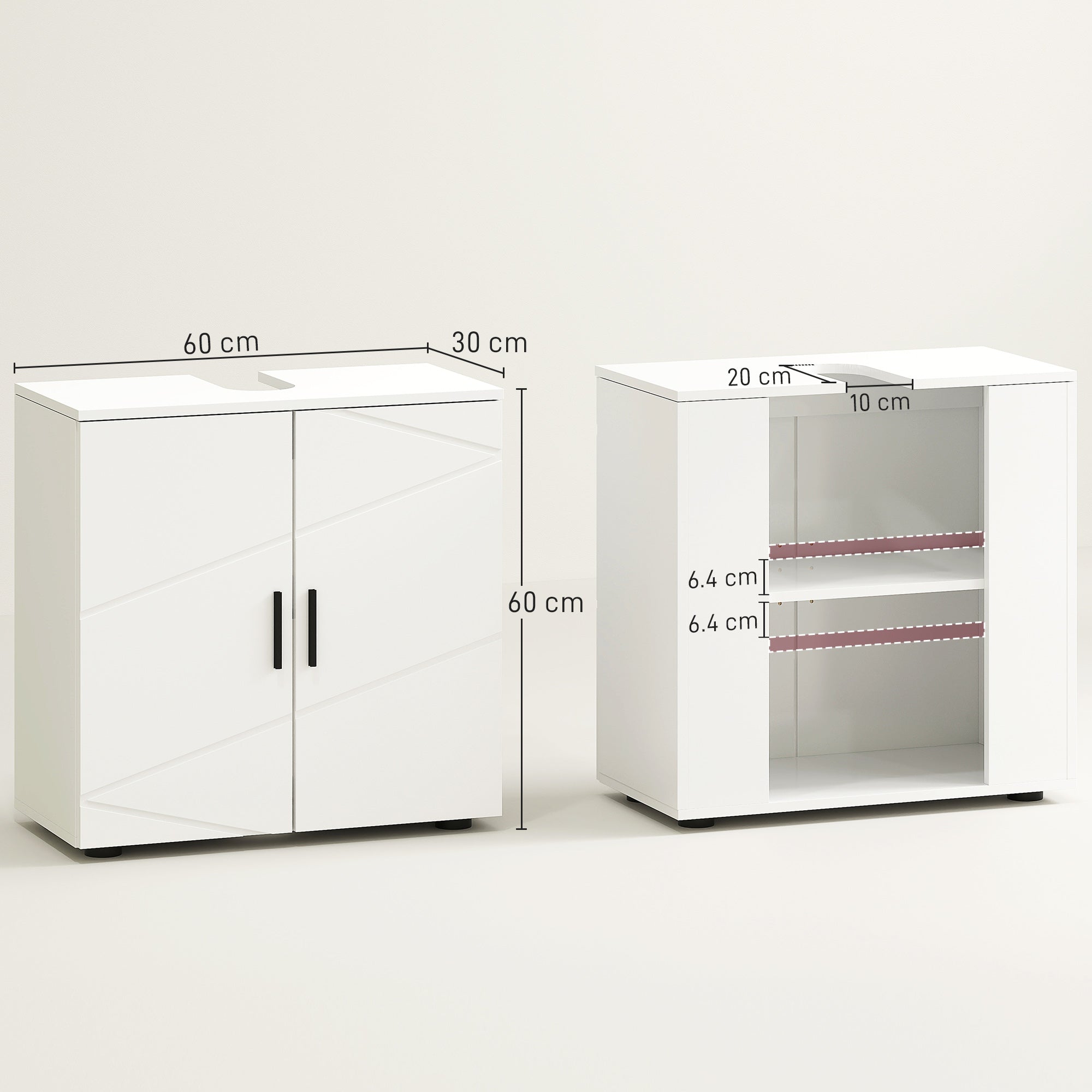 kleankin Under Sink Cabinet with Shelf - White - North Peak Garden Furniture