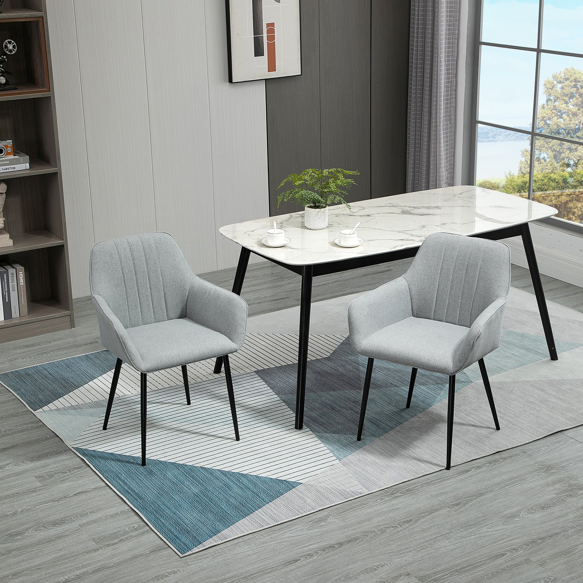 HOMCOM Dining Chairs Upholstered Linen Fabric Accent Chairs with Metal Legs, Set of 2, Light Grey - North Peak Garden Furniture