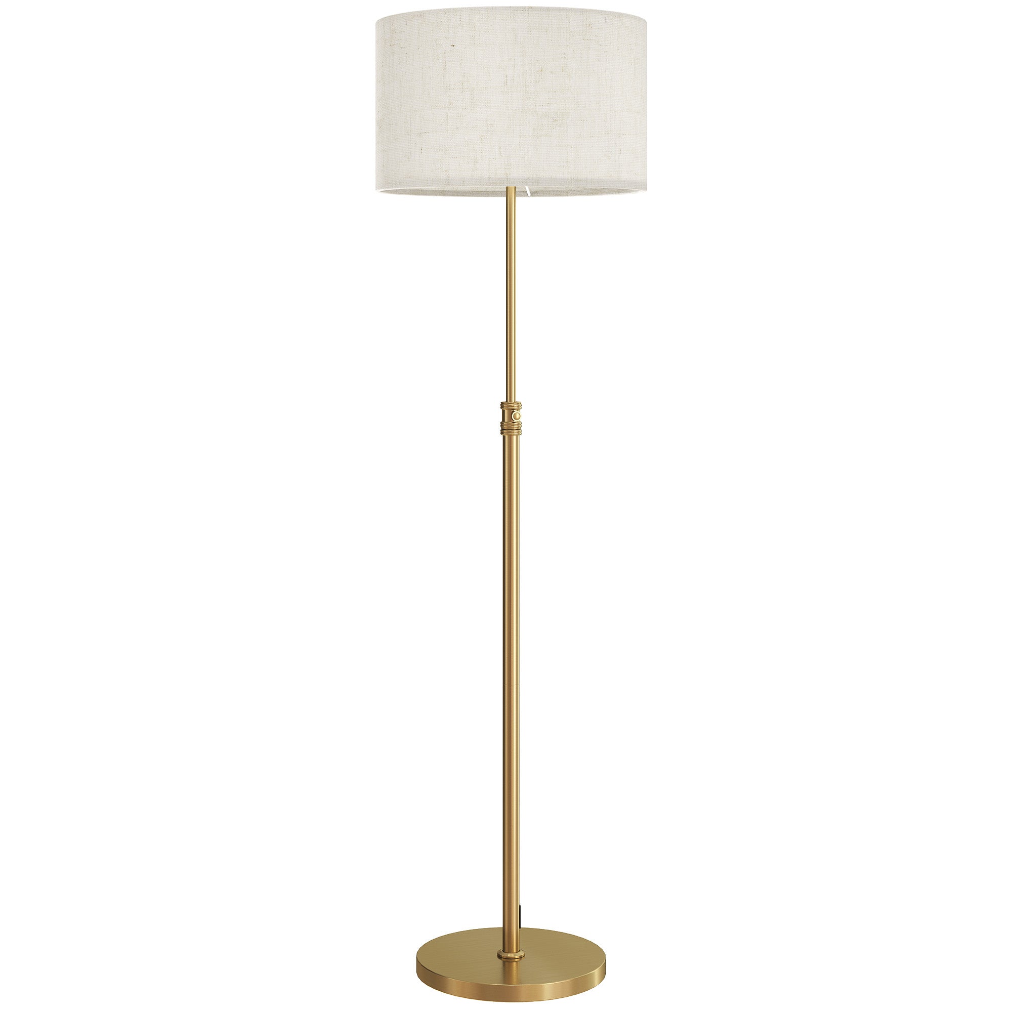 HOMCOM Floor Lamp with Remote, Height Adjustable Standing Lamp with Linen Shade, Dimmable with 3000K-6000K Adjustable Colour Temperatures, Foot Switch for Living Room Bedroom Office, Gold Tone
