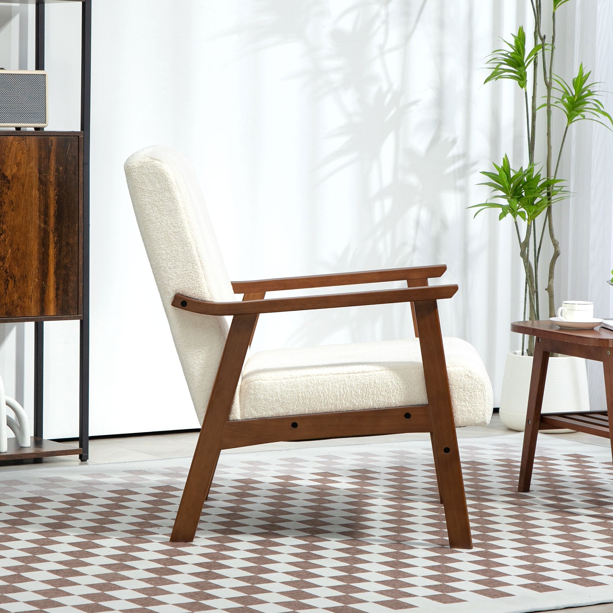 HOMCOM Boucle Seat Mid Century Accent Chair - White - North Peak Garden Furniture