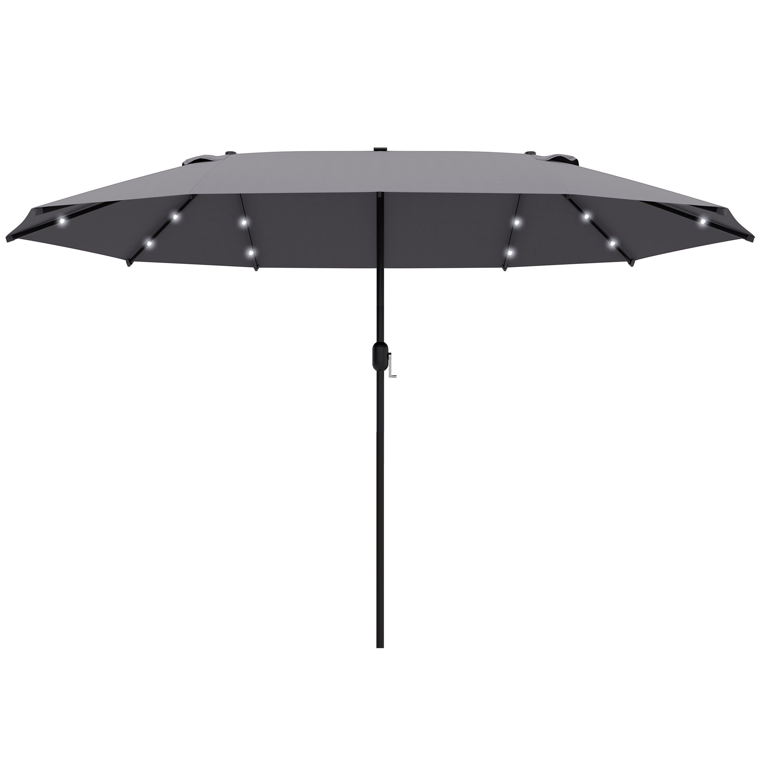 Outsunny 4.4m Double-Sided Sun Umbrella Patio Parasol LED Solar Lights Dark Grey - North Peak Garden Furniture