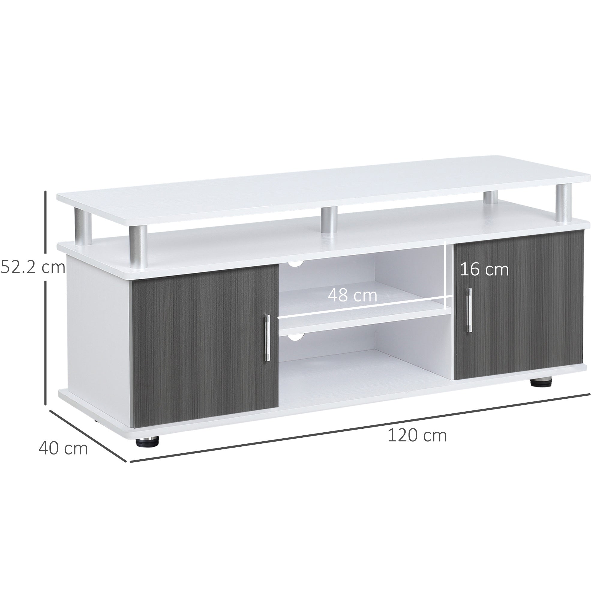 HOMCOM TV Cabinet Unit for TVs up to 50'' with Storage Shelf and Cupboards, Living Room Entertainment Center Media Console, Grey and White