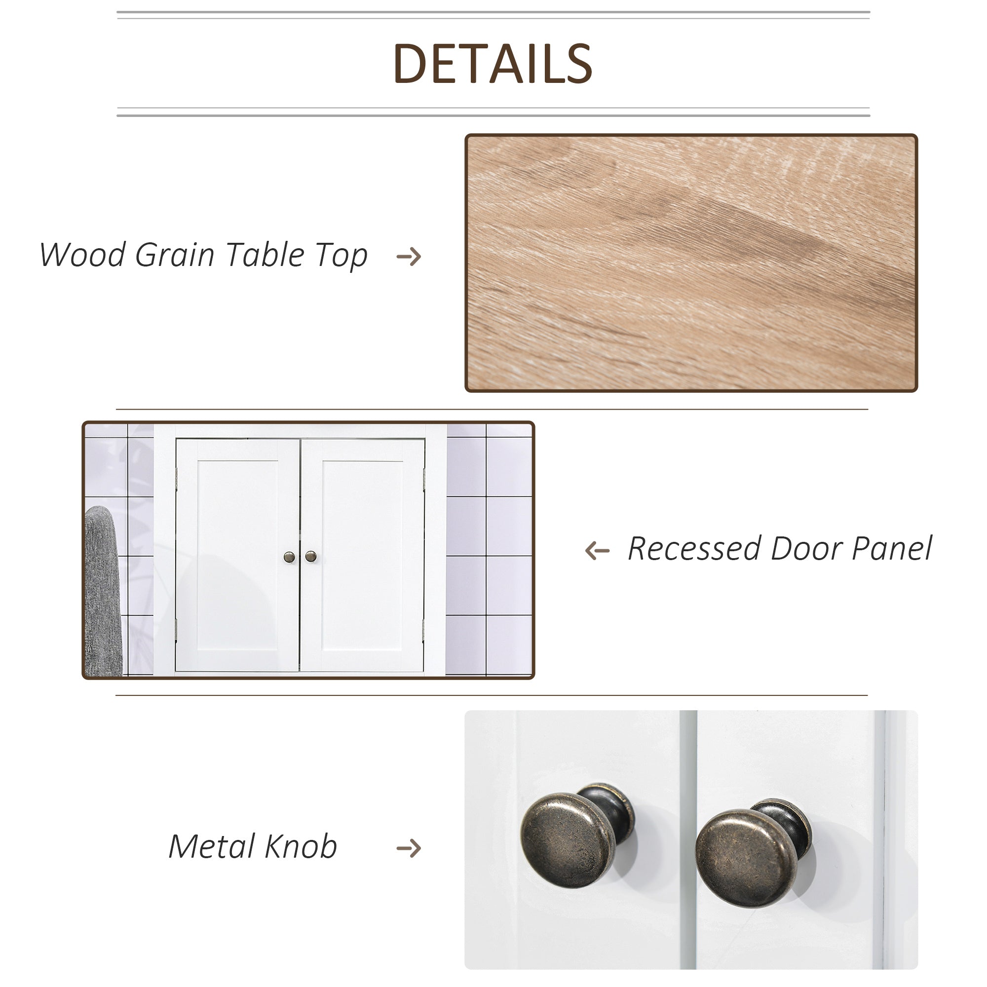 kleankin Bathroom Sink Cabinet, Bathroom Floor Storage Cabinet with 2 Doors Pedestal Under Sink Design, Space Saver Organizer Freestanding with Internal Adjustable Shelf, White - North Peak Garden Furniture