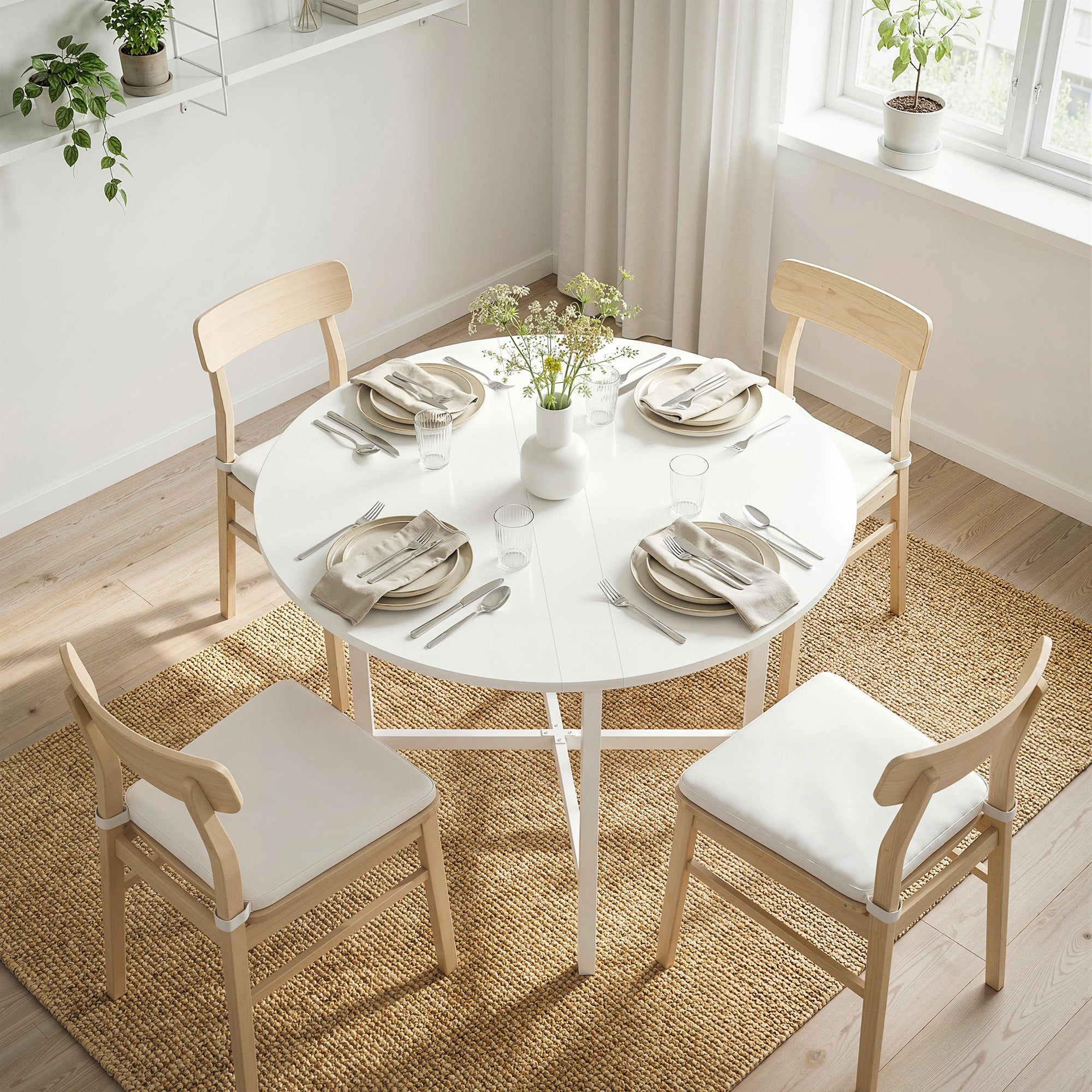 HOMCOM Collapsible Drop Leaf Table, Folding Dining Table for Small Spaces, Extendable Kitchen Table with Steel Frame, White