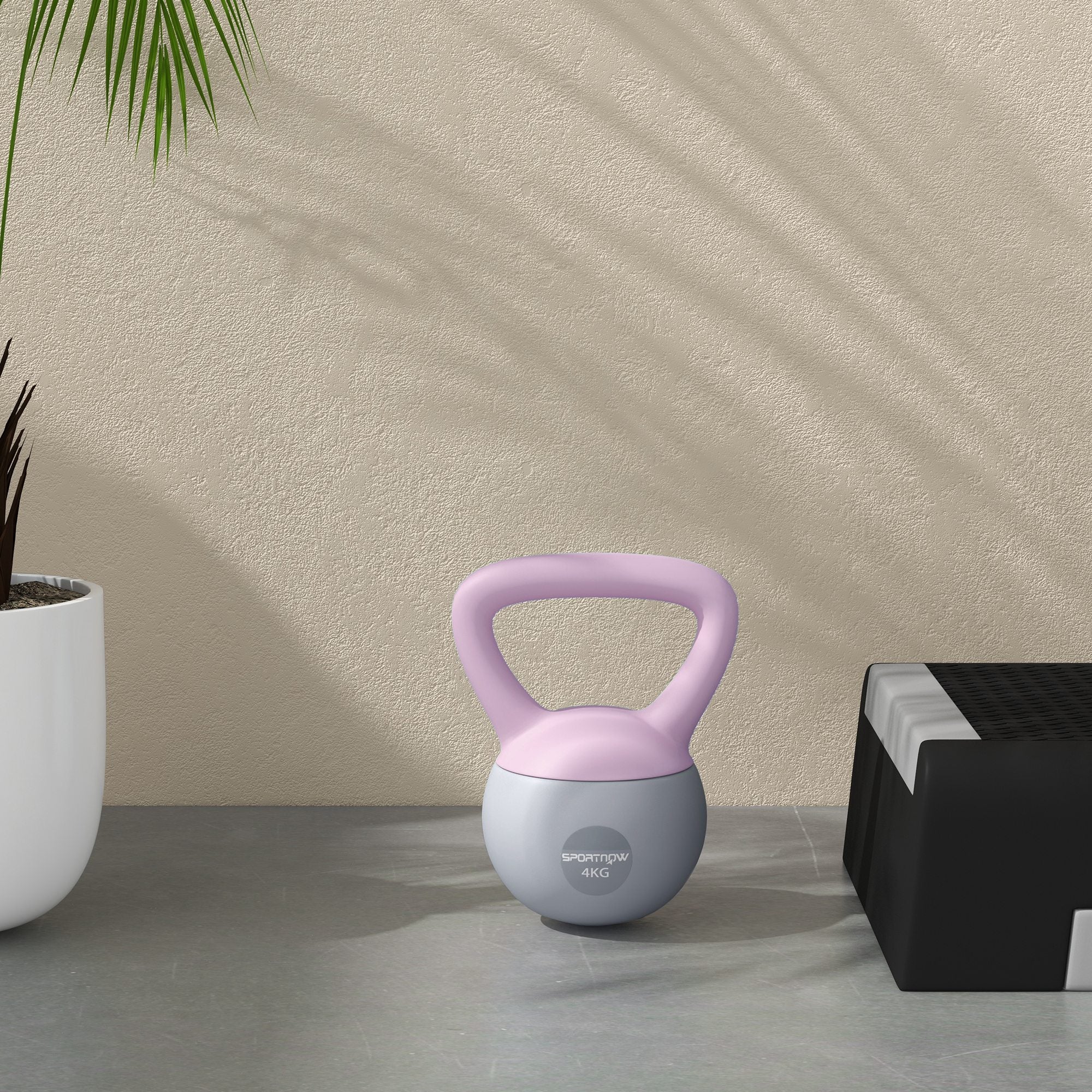 SPORTNOW Soft Kettlebell, 4kg Kettle Bell with Non-Slip Handle for Home Gym Weight Lifting and Strength Training, Purple and Grey - North Peak Garden Furniture