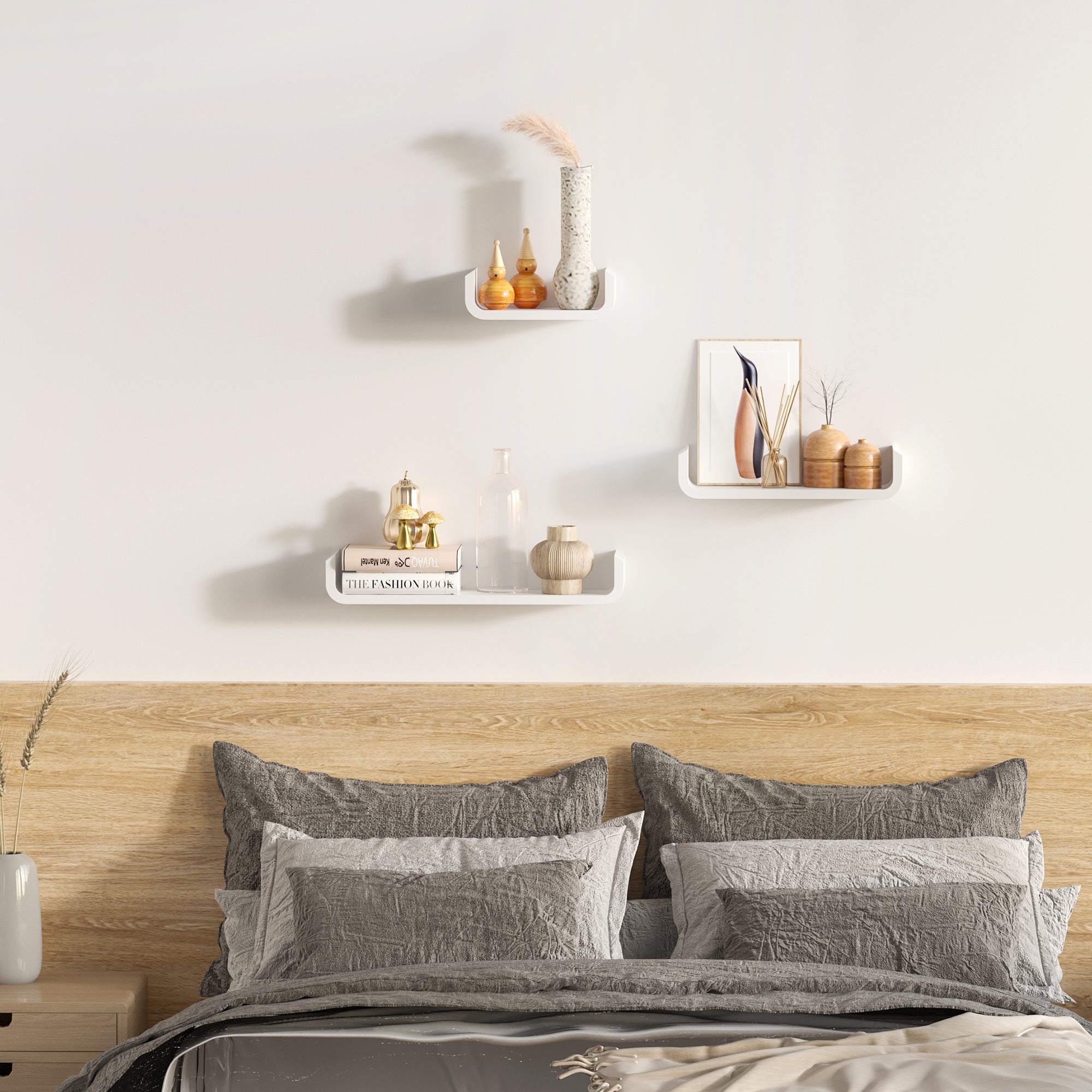 HOMCOM Floating Shelves, Set of 3 Wall Shelf, Shelves for Wall Invisible Mounting, Bedroom Living Room, White - North Peak Garden Furniture