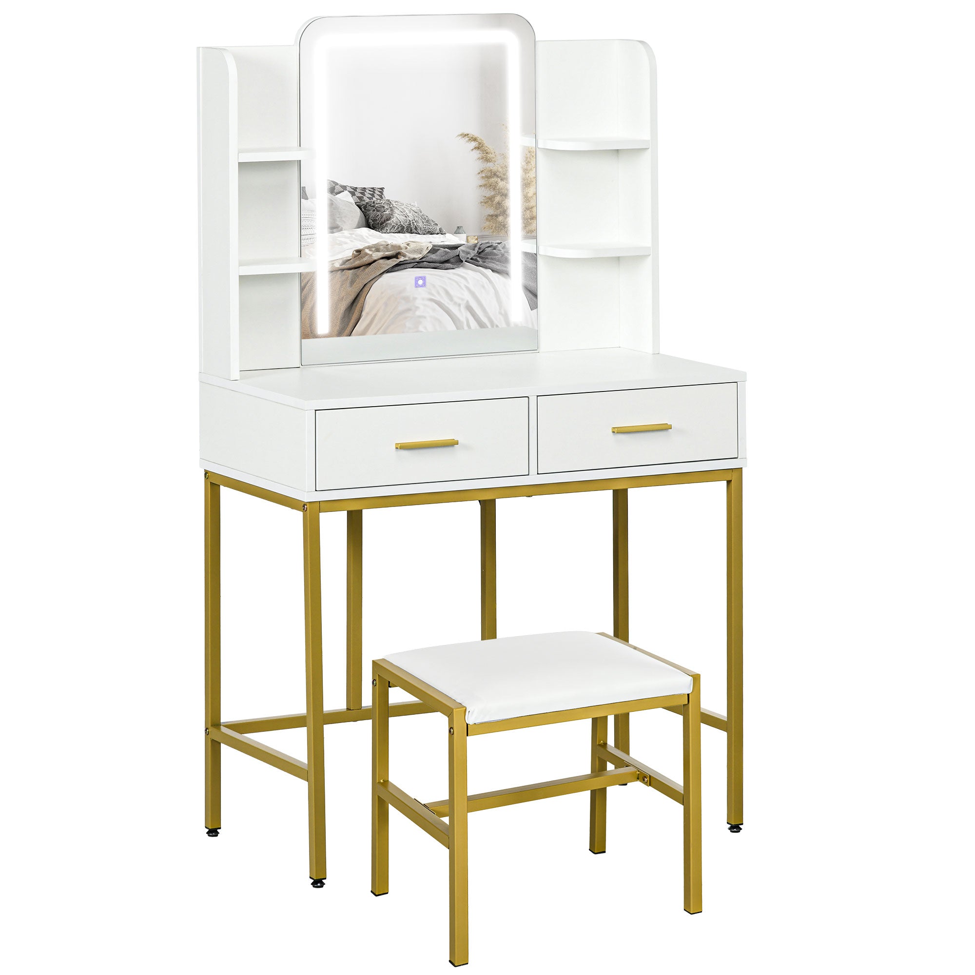 HOMCOM LED Light Dressing Table, with Stool - White - North Peak Garden Furniture