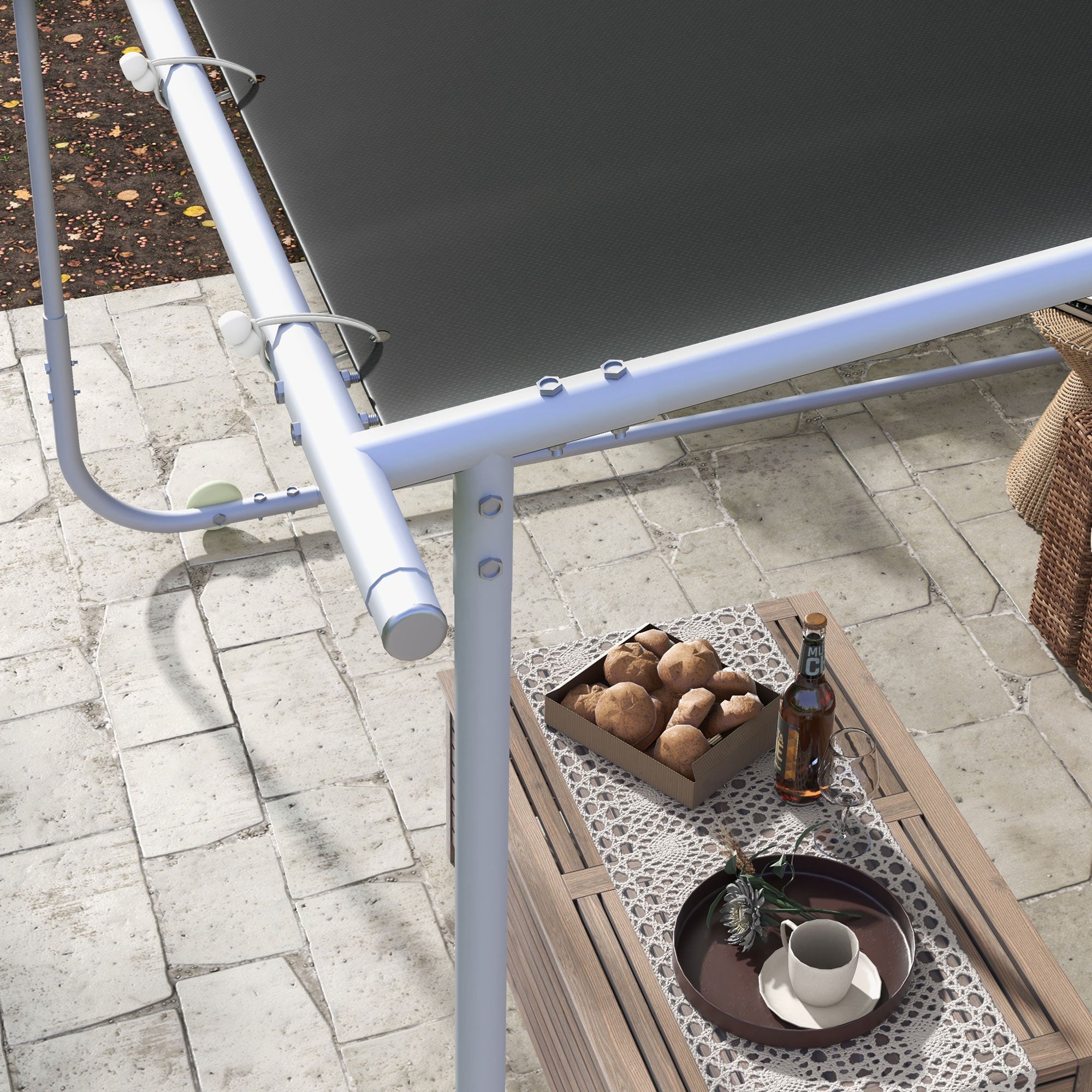 Outsunny 3 x 3(m) Mobile Pergola Kit, Portable Garden Gazebo with Wheels, Sandbags, Steel Frame, UV-Resistant - North Peak Garden Furniture