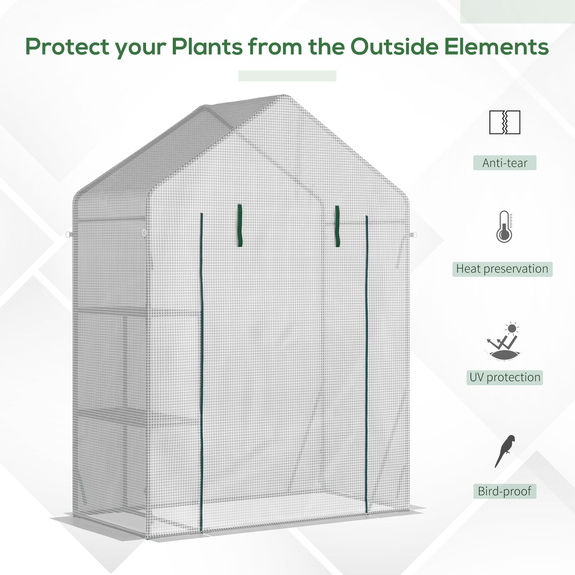 Outsunny Greenhouse for Outdoor, Portable Gardening Plant Grow House with 2 Tier Shelf, Roll-Up Zippered Door, PE Cover, 143 x 73 x 195cm, Green - North Peak Garden Furniture