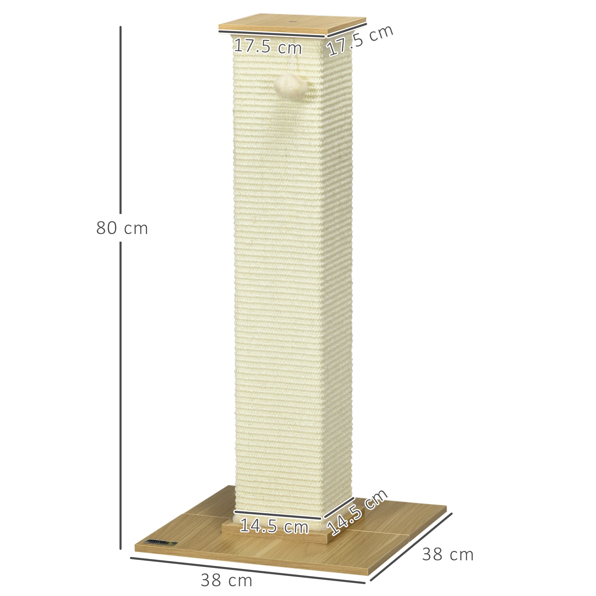 PawHut 80cm Scratching Post, with Toy Ball, Sisal Rope - White - North Peak Garden Furniture