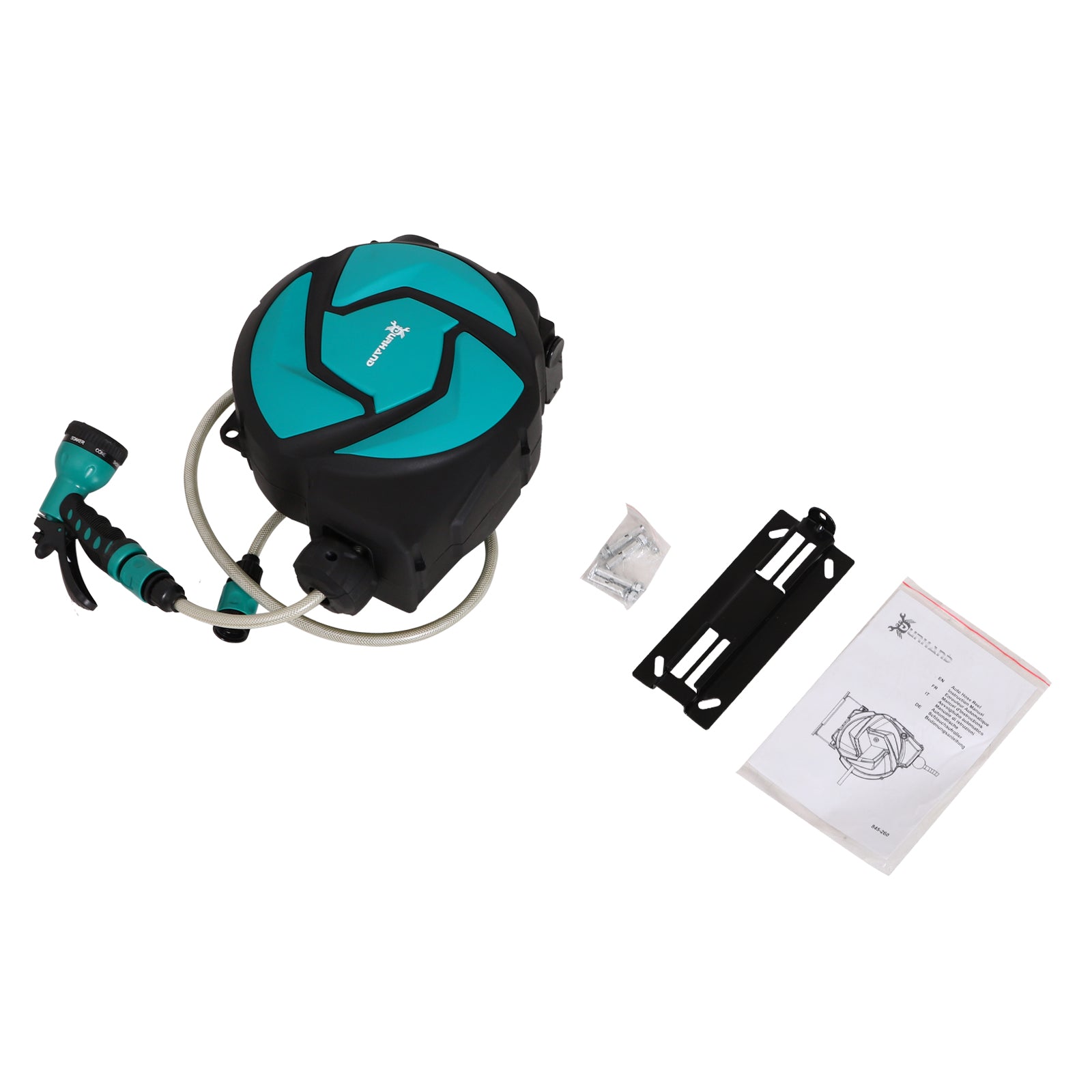 DURHAND 10m Garden Auto Hose Reel Wall Mounted Retractable 7 Patterns Spray Nozzle - North Peak Garden Furniture